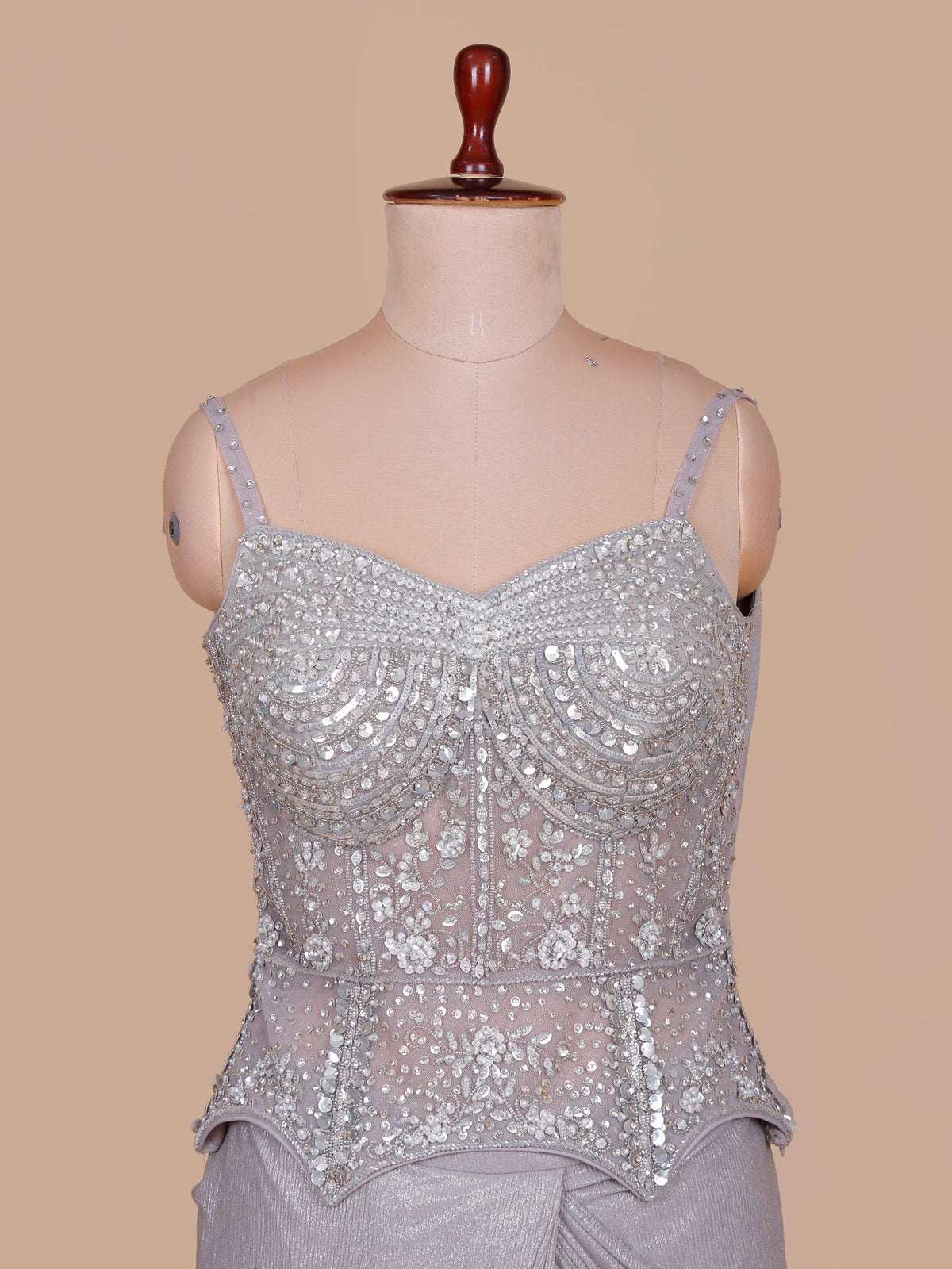 Light Lavender Imported Shimmer Pre Draped Saree With Sequins Work