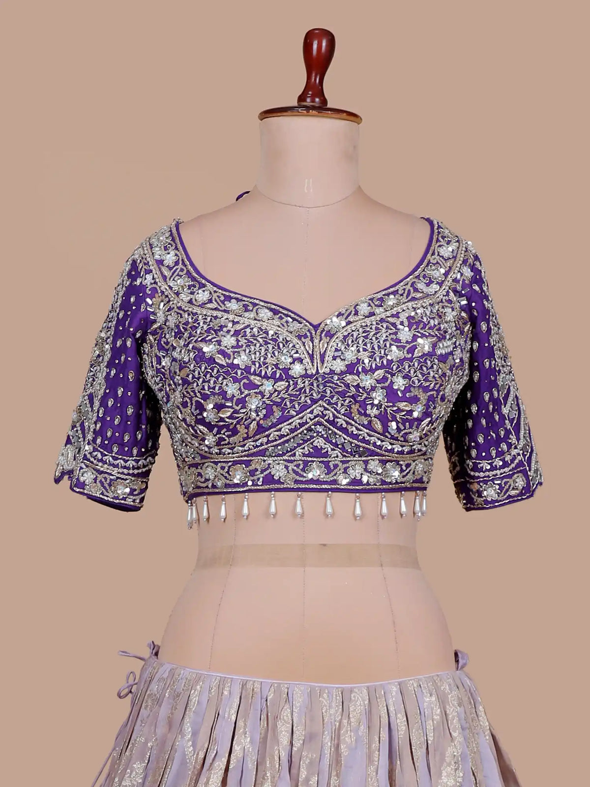 Dual Tone Purple Lavender Silk Lehenga with Intricate Mirror Sequin Work