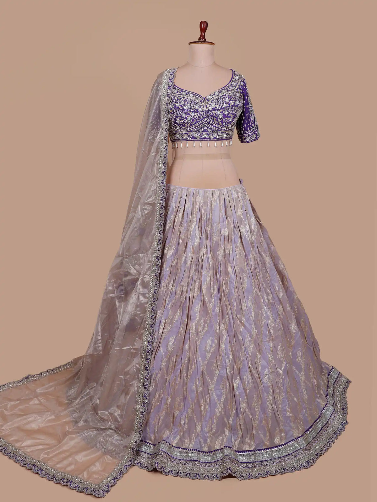Dual Tone Purple Lavender Silk Lehenga with Intricate Mirror Sequin Work