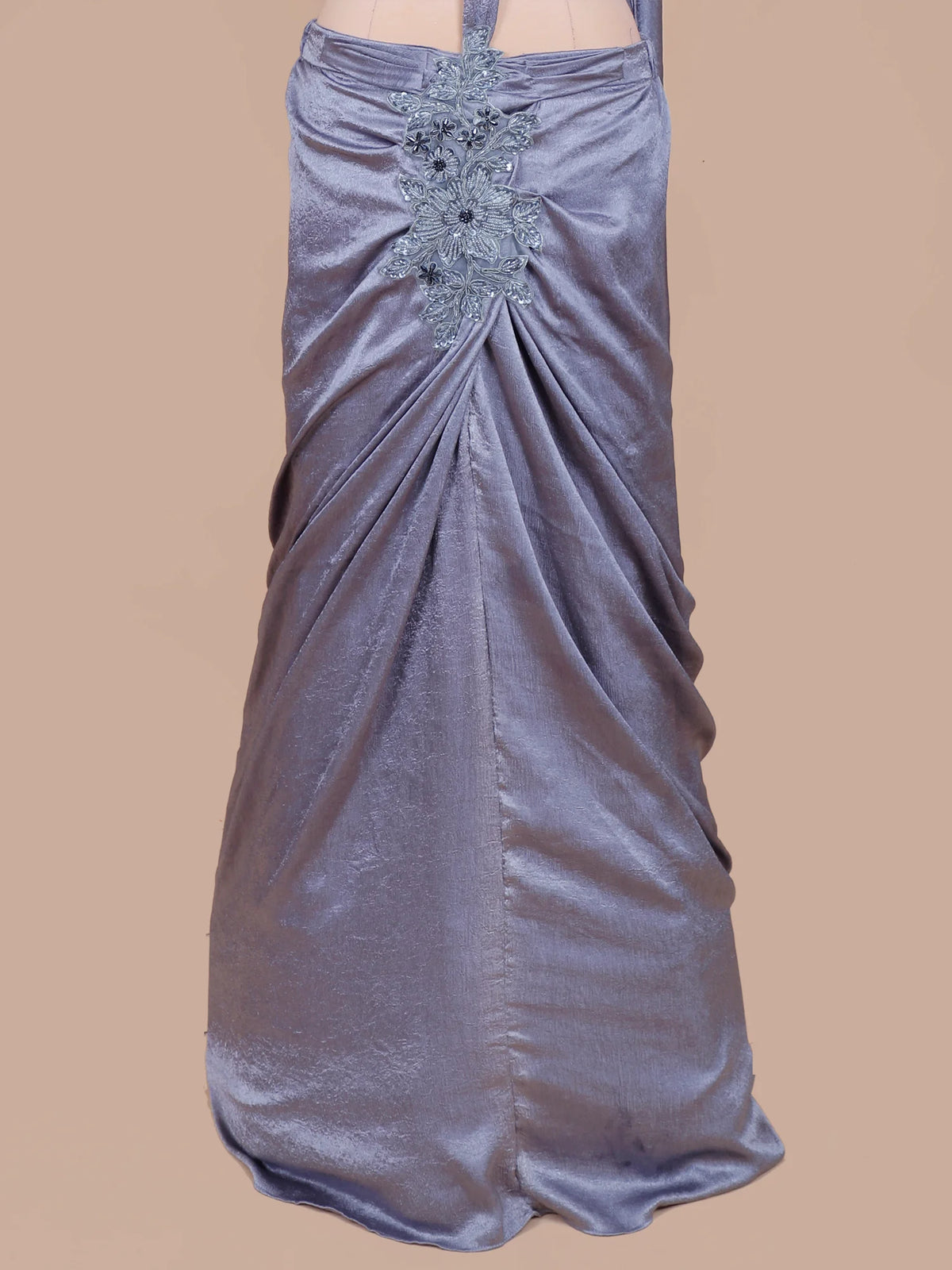Glamorous Lavender Pre Drape Saree Showcasing Crystal Sequin Floral Details