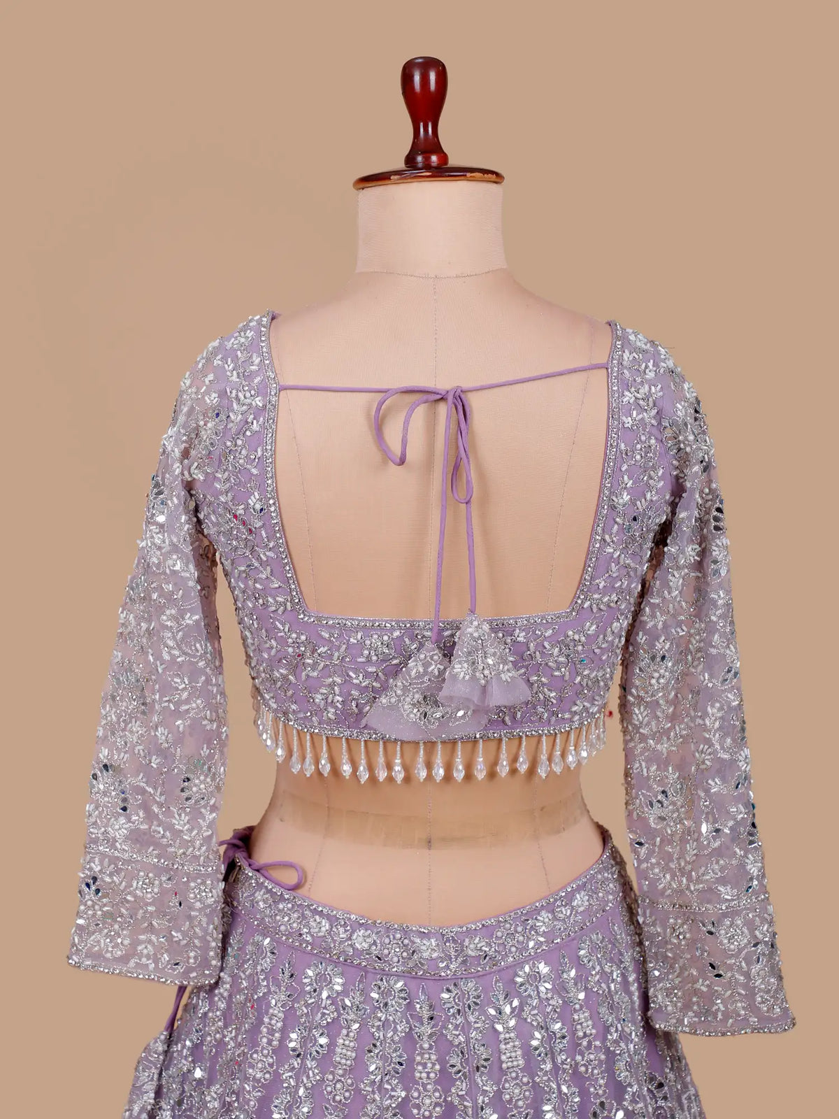 Royal Lavender Net Lehenga Featuring Pearl Mirror Embroidery