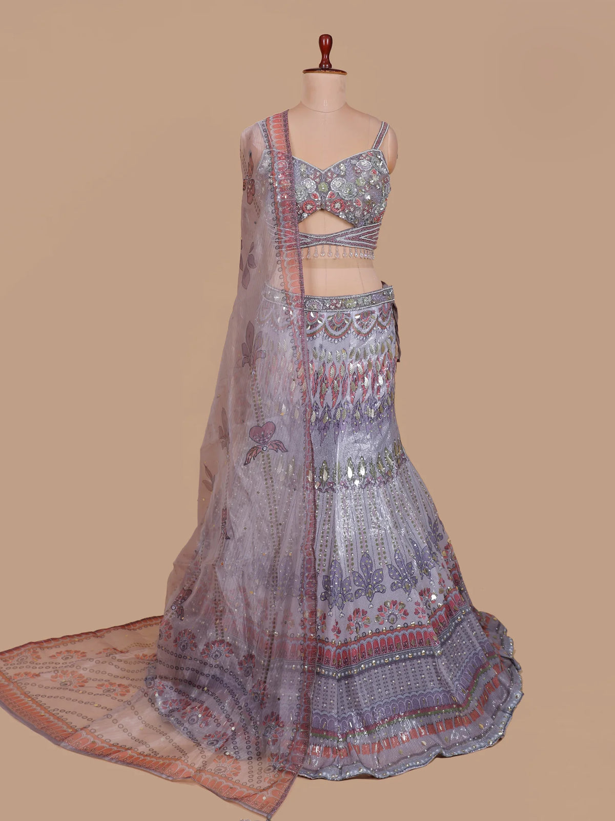 Lavender Designer Sequin Fabric Lehenga Choli with Pearl Moti Detailing