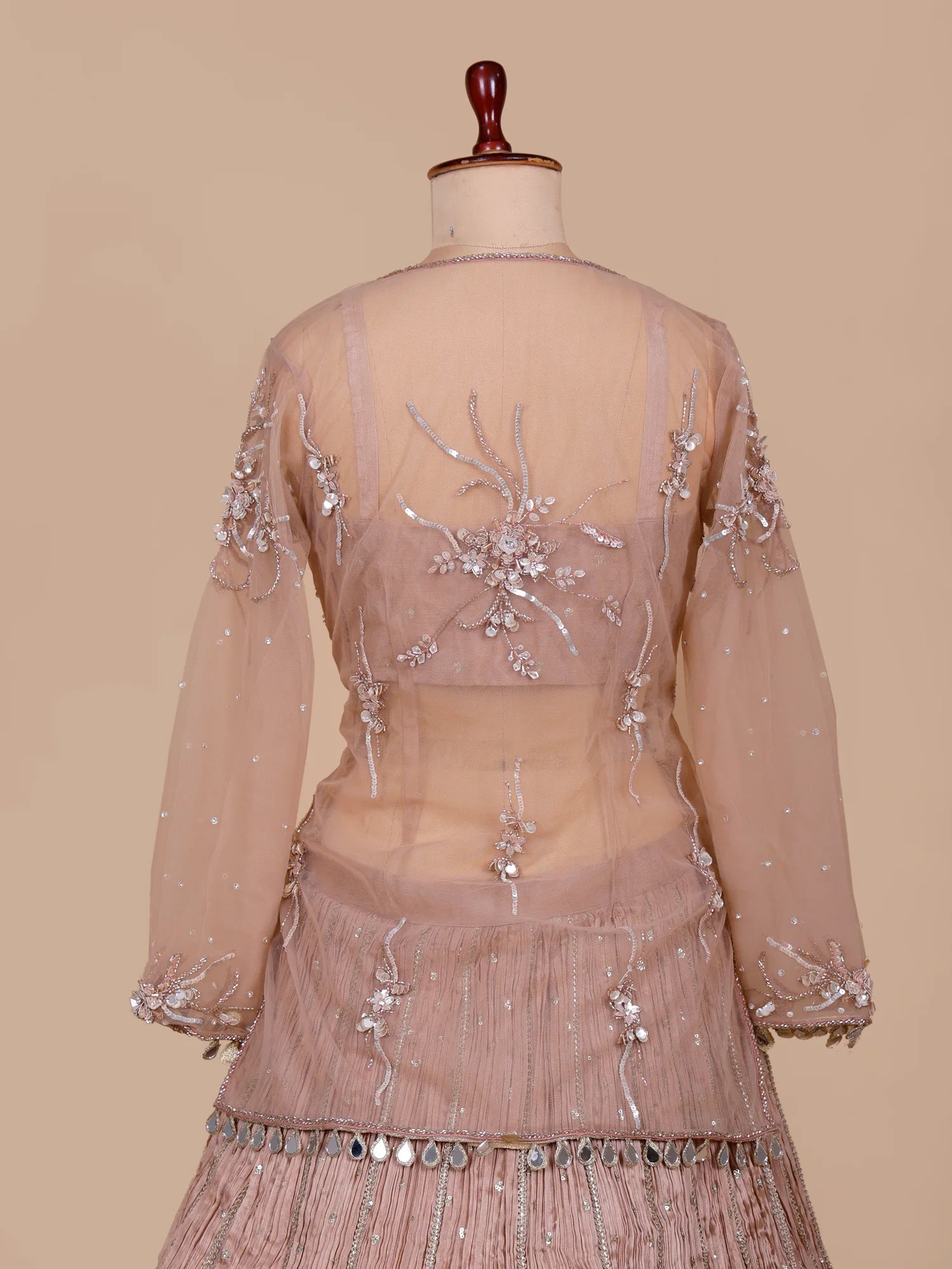 Buy Premium Chickoo Designer Shrug Lehenga With Luxurious Sparkle