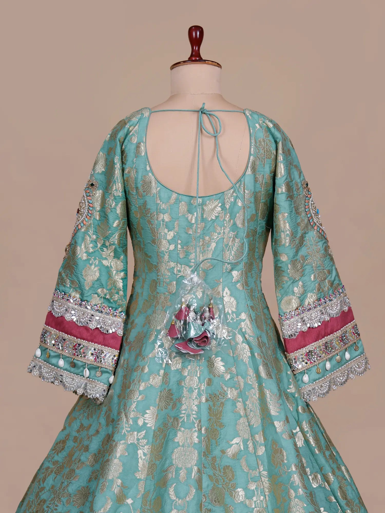 Magnificent Turquoise Blue Banarasi Silk Anarkali Gown Crafted for Grand Occasions