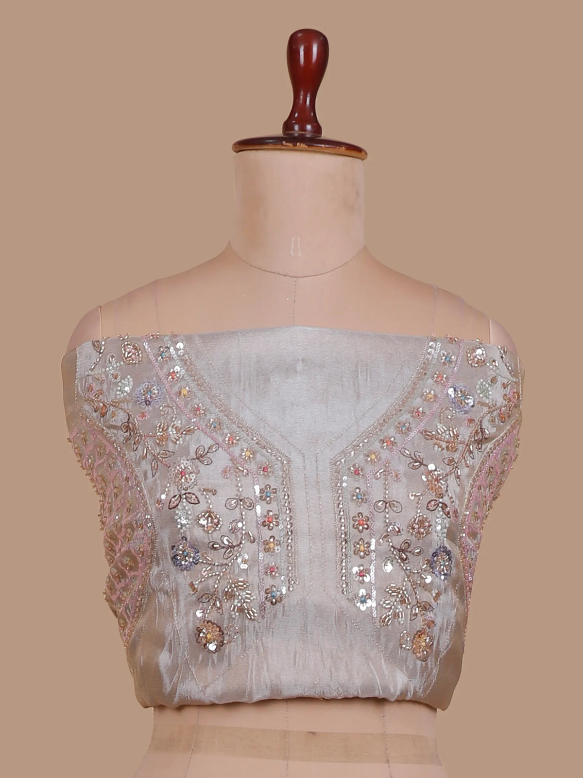 Beige Designer Lehenga Featuring Pastel Garden and Bird Motifs