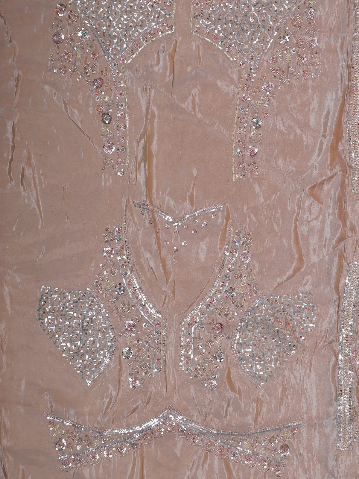 Light Beige Shimmer Organza Lehenga Featuring Pastel Floral Embroidery