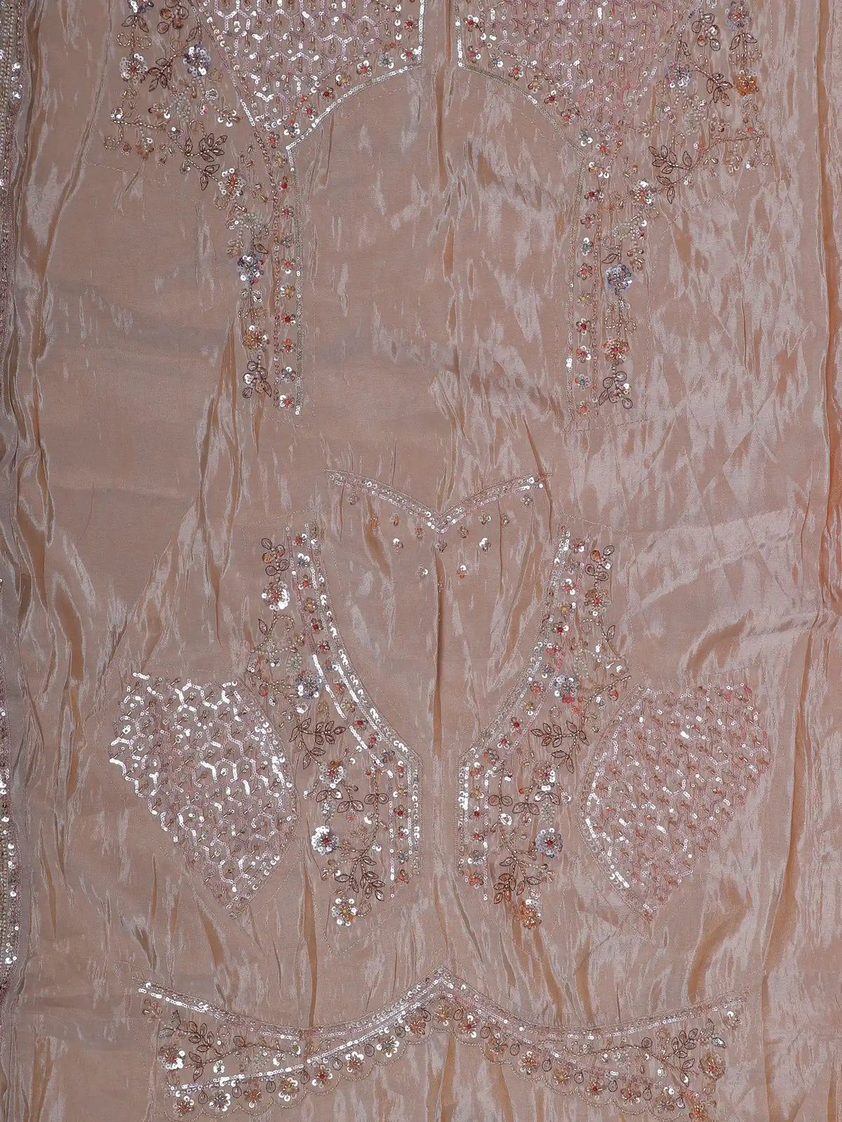 Light Beige Shimmer Organza Lehenga Embellished in Floral Pearl Detailing