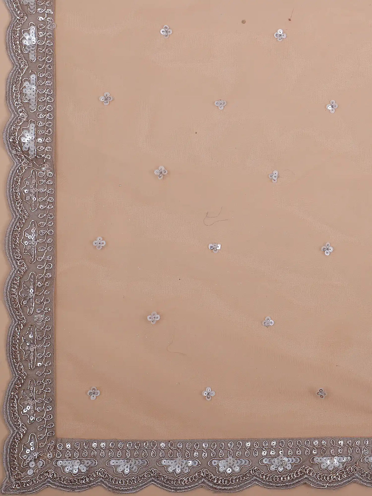 Designer Light Biscuit Lehenga with Pink Embroidery and Mirror Work