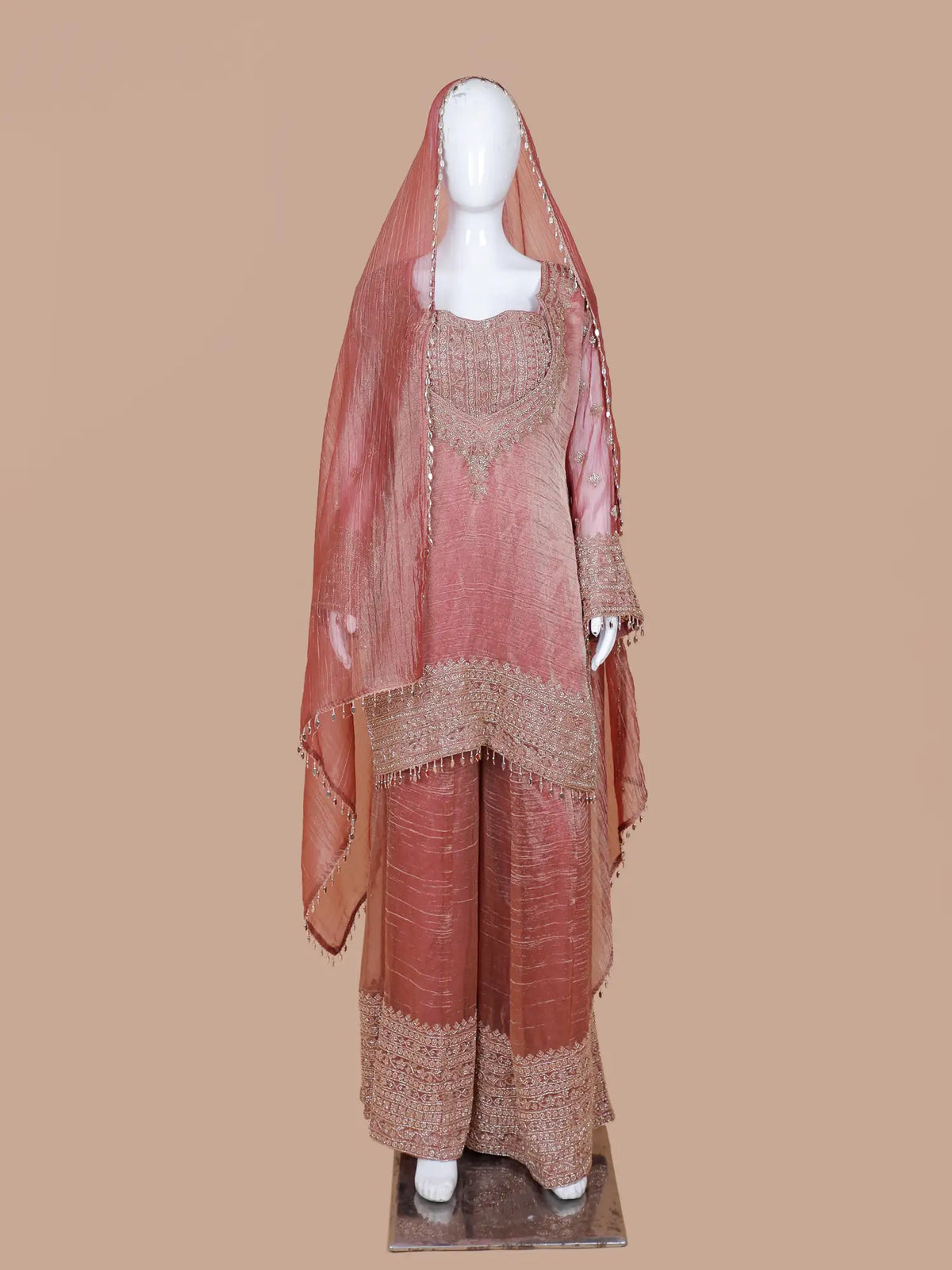 Explore Light Pink Crush Organza Salwar Suit with Crystal Sparkle