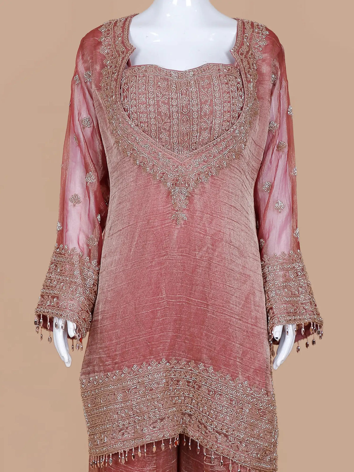 Explore Light Pink Crush Organza Salwar Suit with Crystal Sparkle