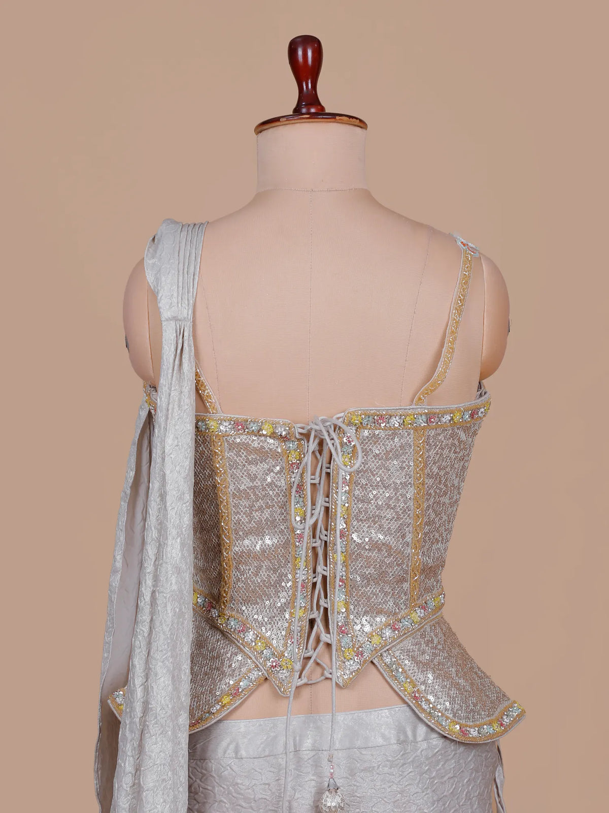 New Style Light Silver Imported Drape Saree Showcasing Sequin Moti Work