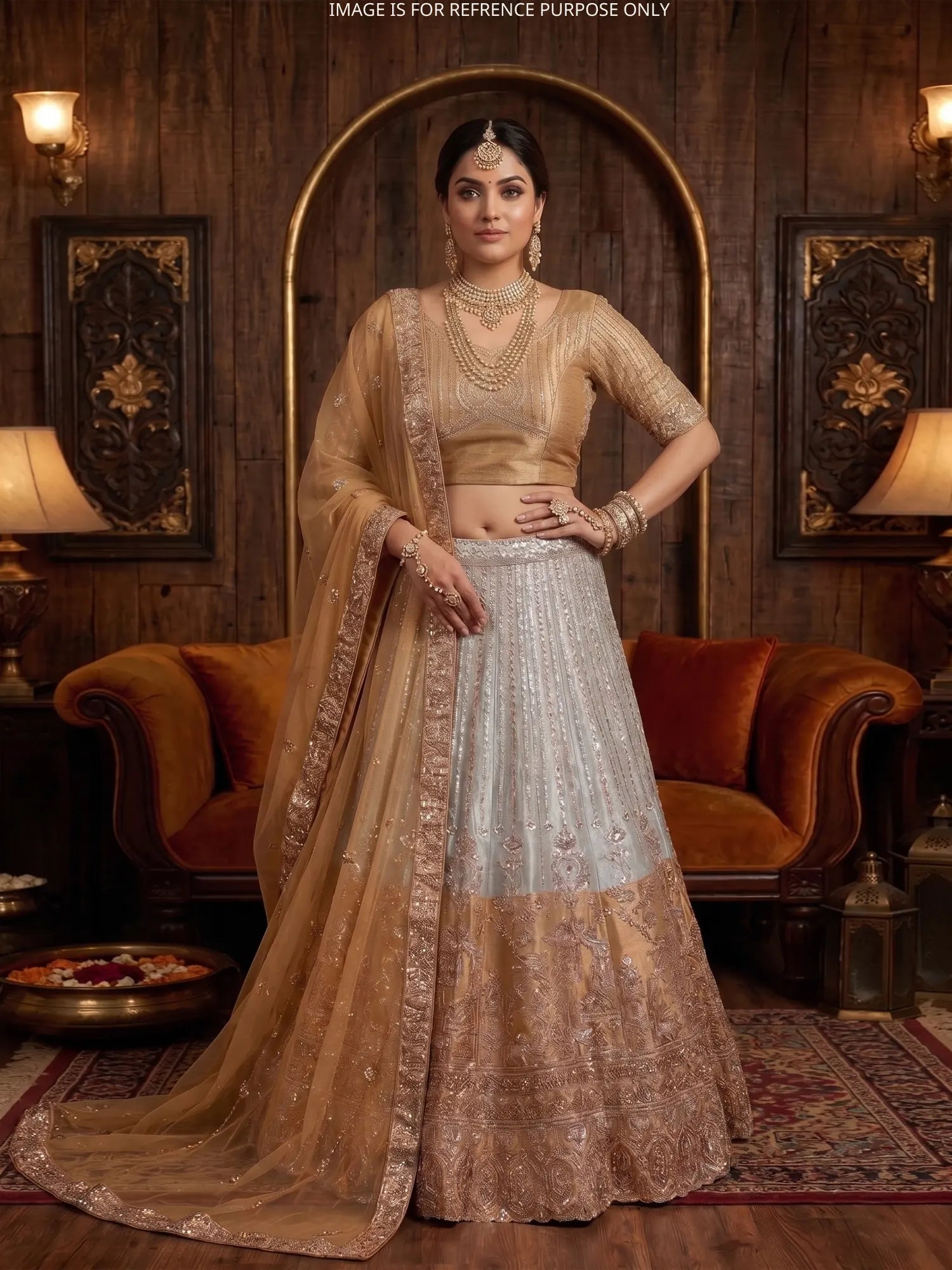 Luxe Contrast Dual Tone Silk Unstitched Lehenga With Threadwork