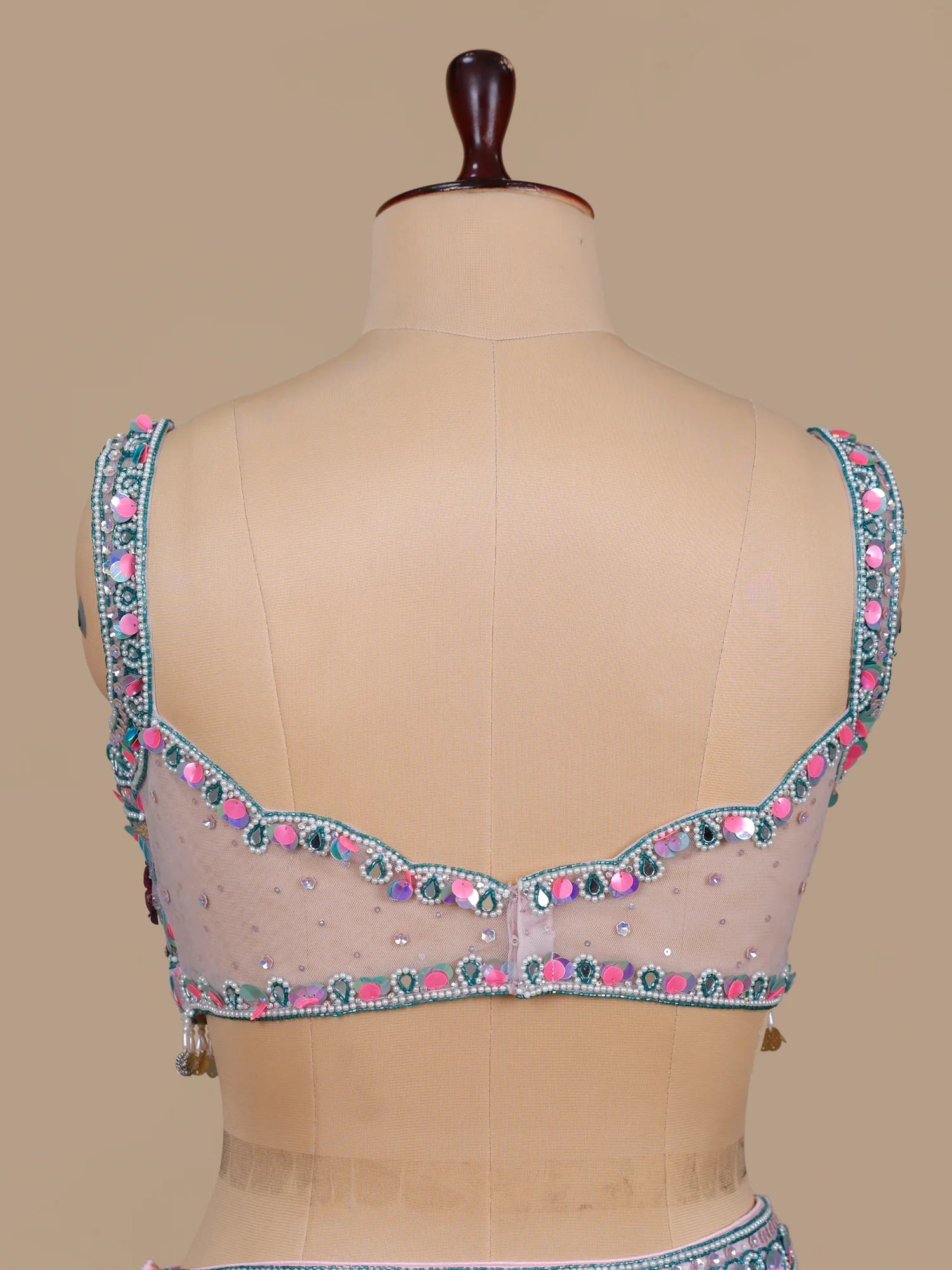 Aqua Blue Organza Sequins Work Party Wear Lehenga Choli
