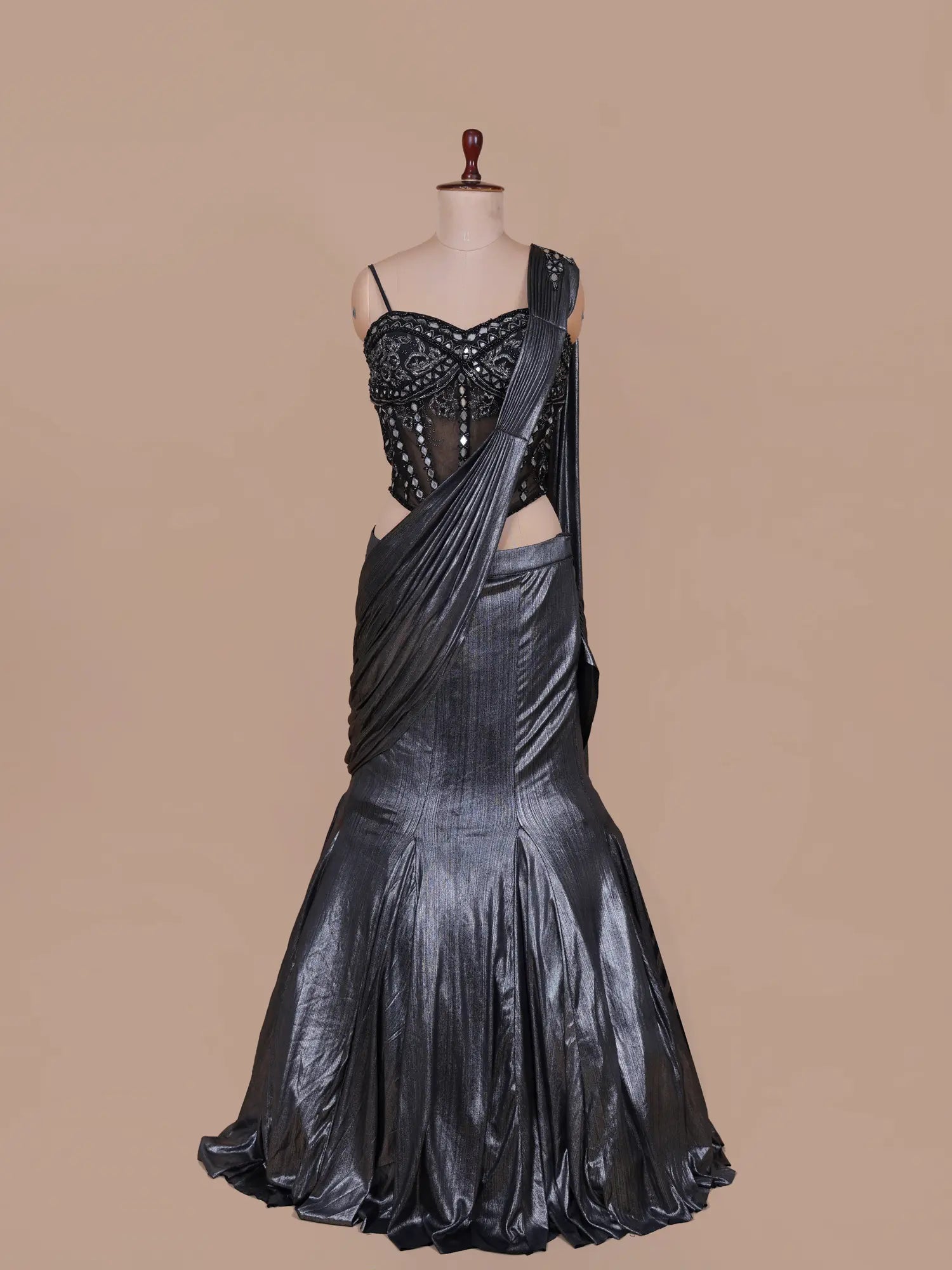 Midnight Black Luxury Mermaid Lehenga With Couture Finish