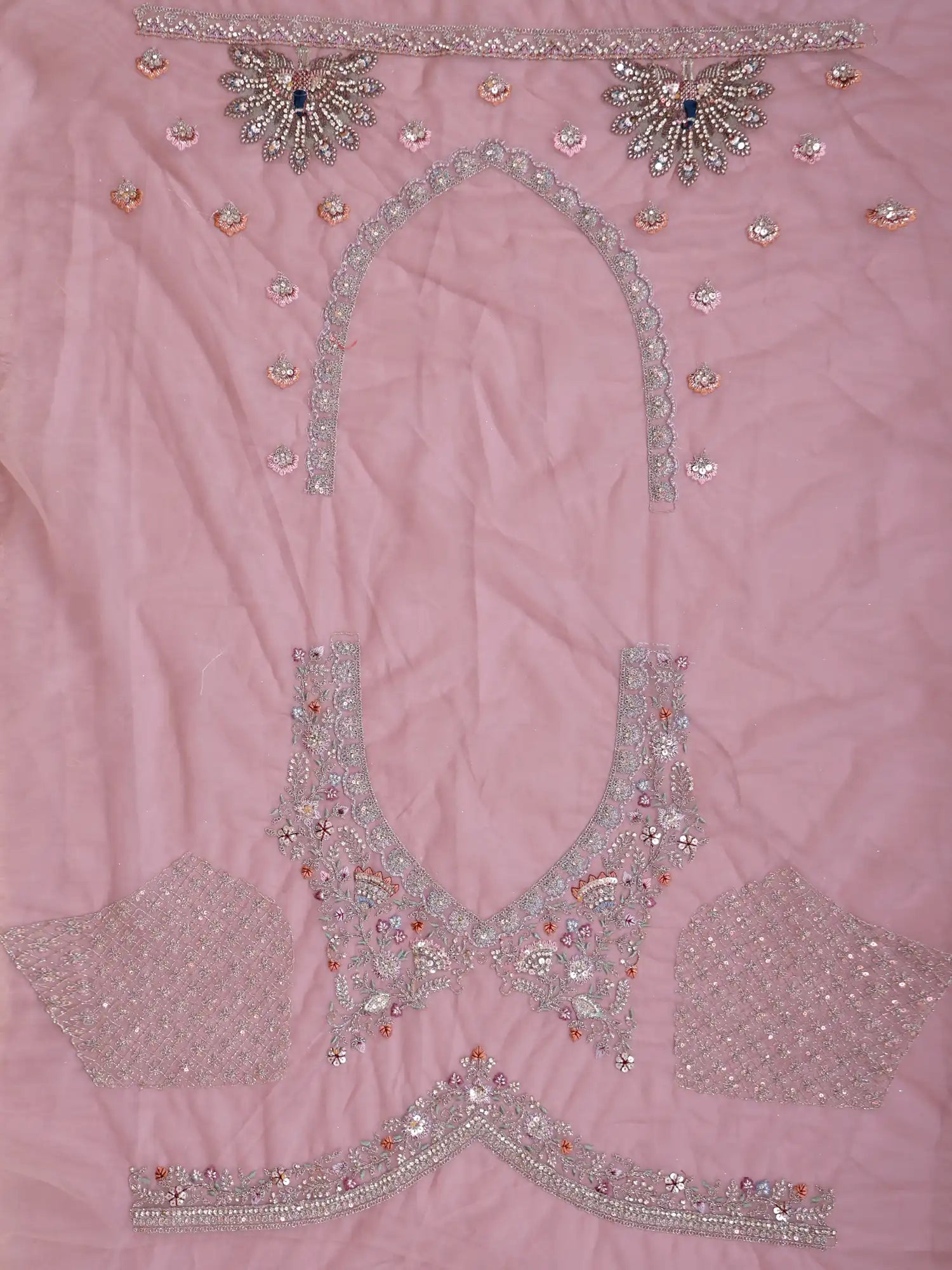 Onion Pink Designer Unstitched Net Lehenga Showcasing Ornate Peacock Threadwork