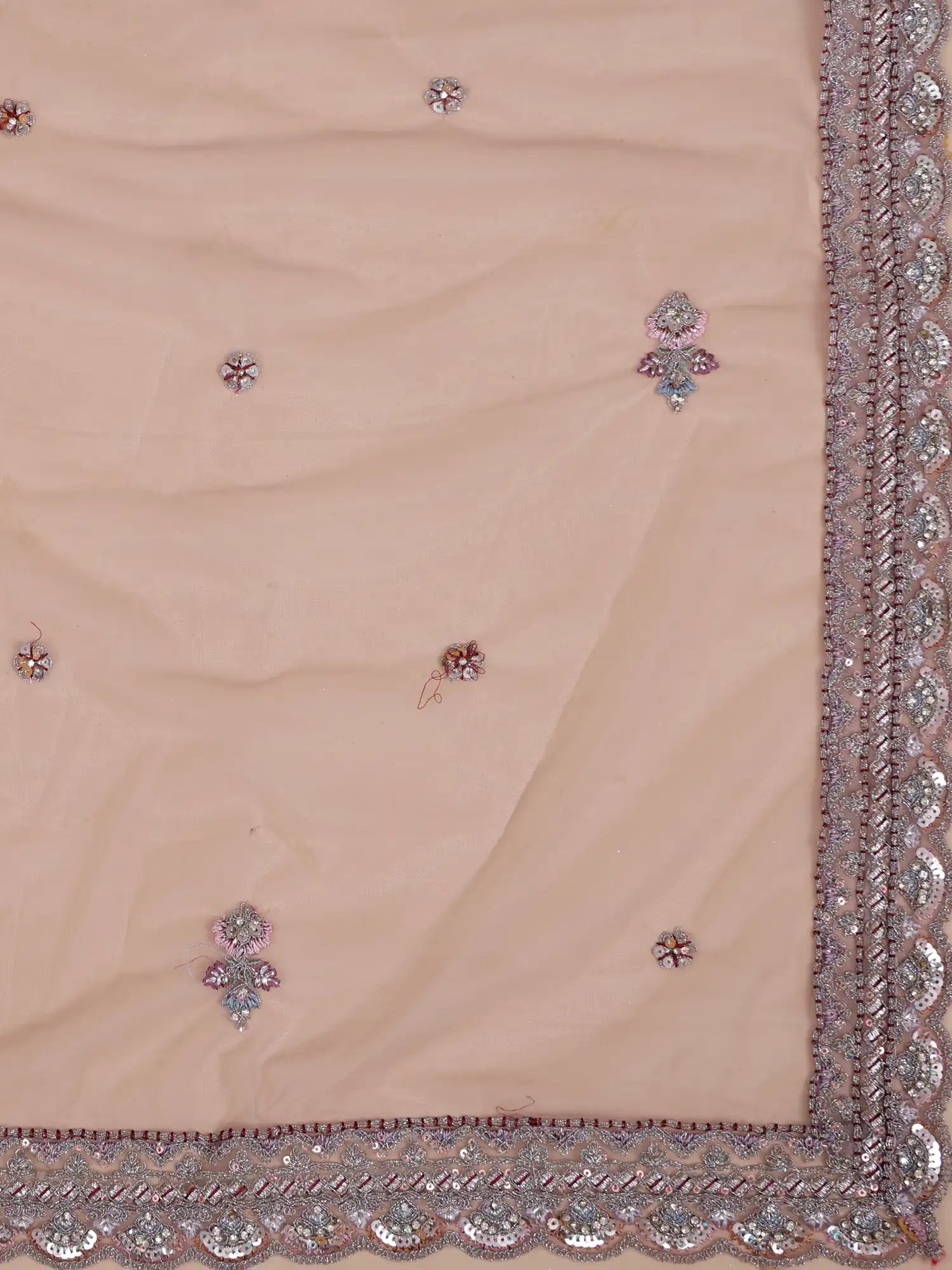 Onion Pink Designer Unstitched Net Lehenga Showcasing Ornate Peacock Threadwork