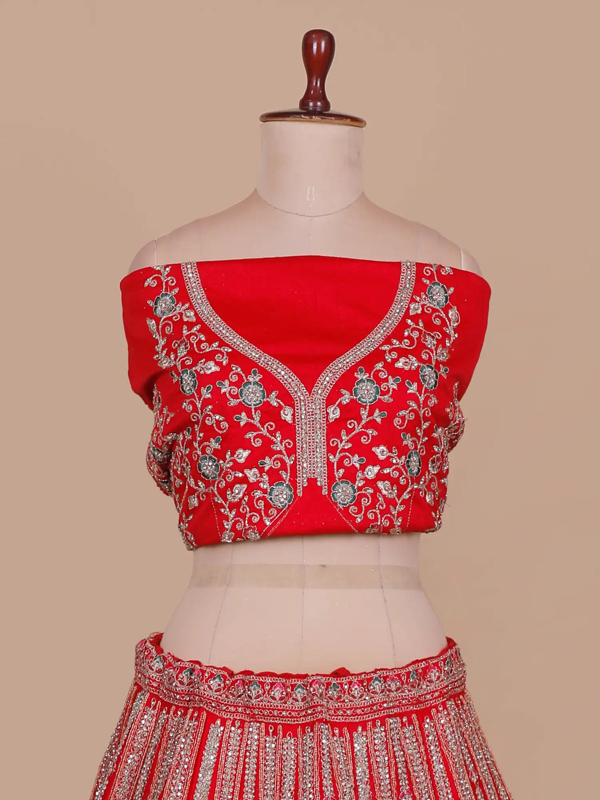 Red Silk Couture Bridal Lehenga with Doli Scenes and Elephant Detailing