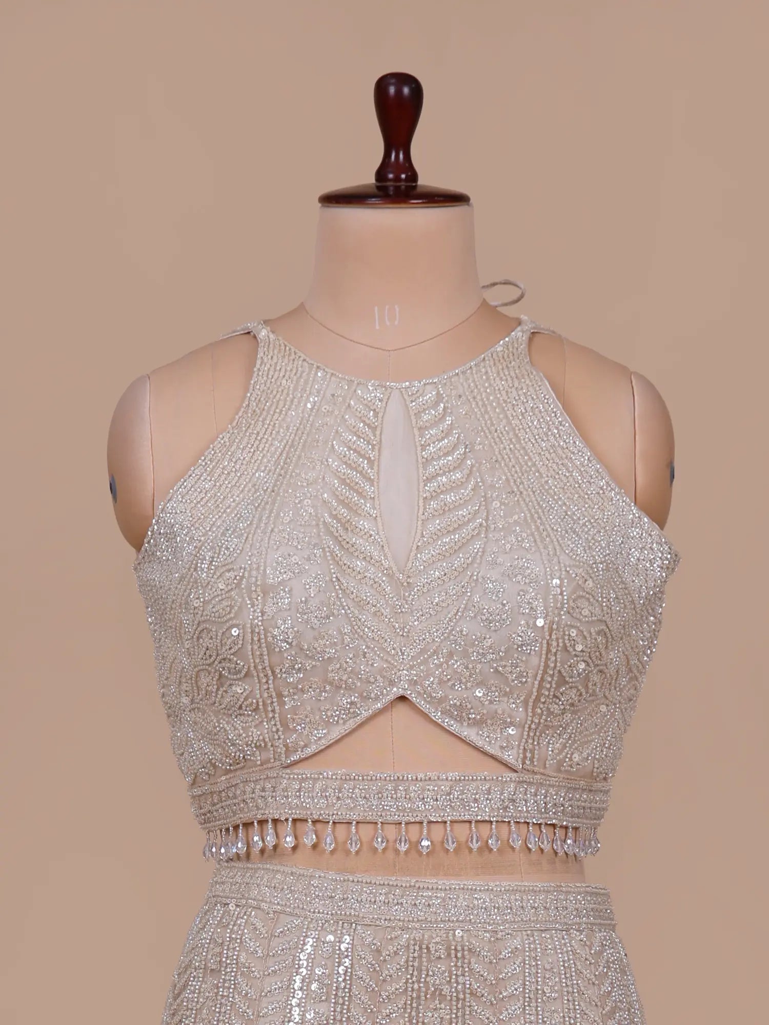 Shop Champagne Net Fishcut Lehenga Online With Sequins Work