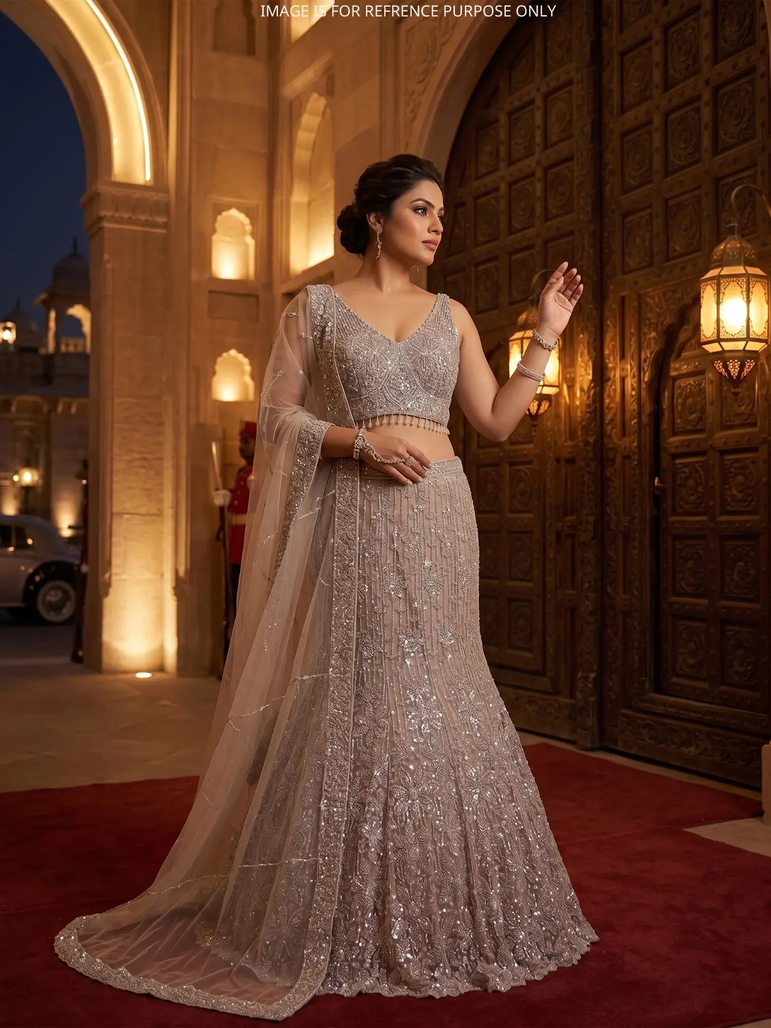 Luxury Champagne Mermaid Lehenga Featuring Elegant Handwork