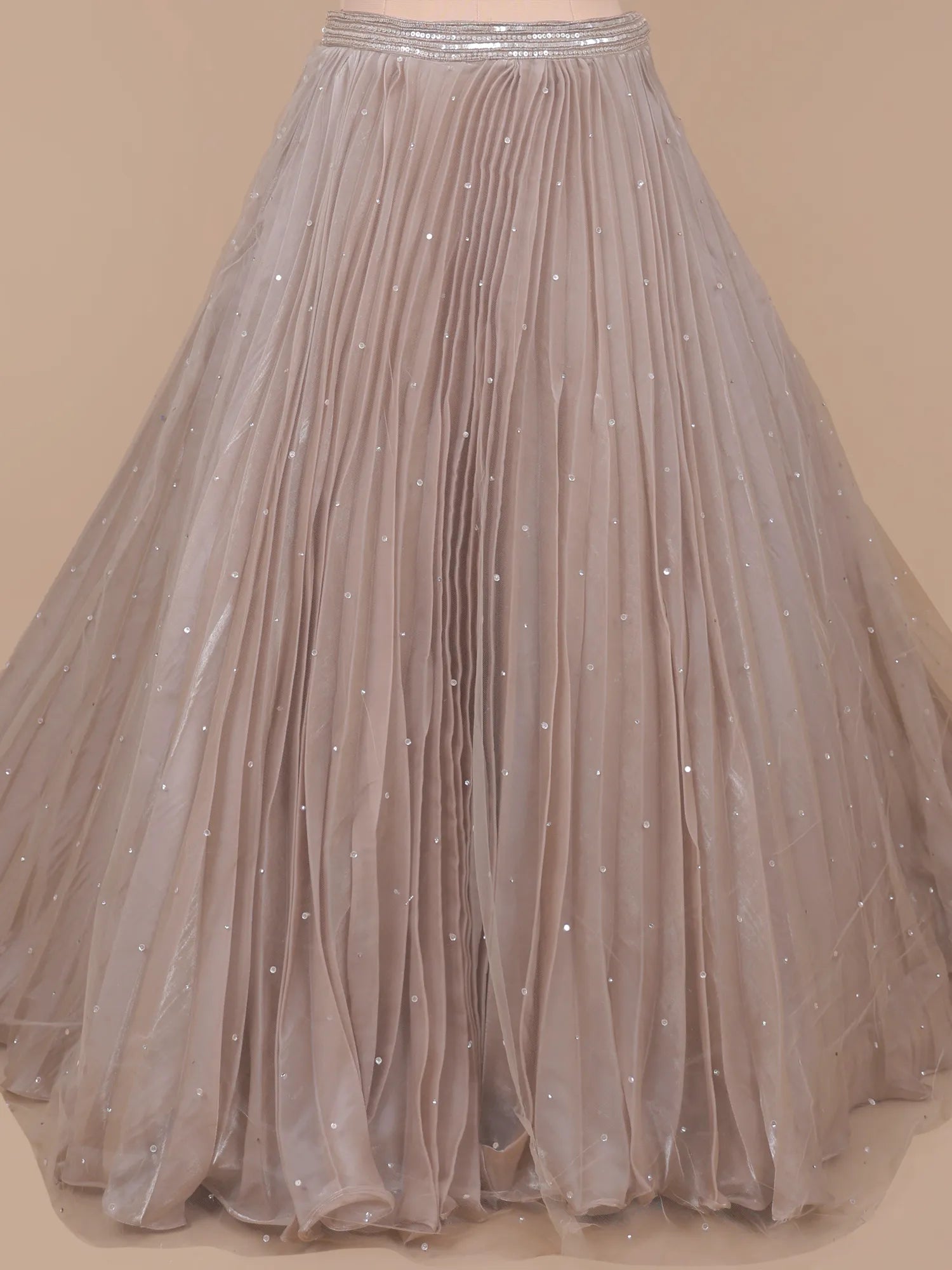 Buy Champagne Organza Party Wear Lehenga With Sequins Design