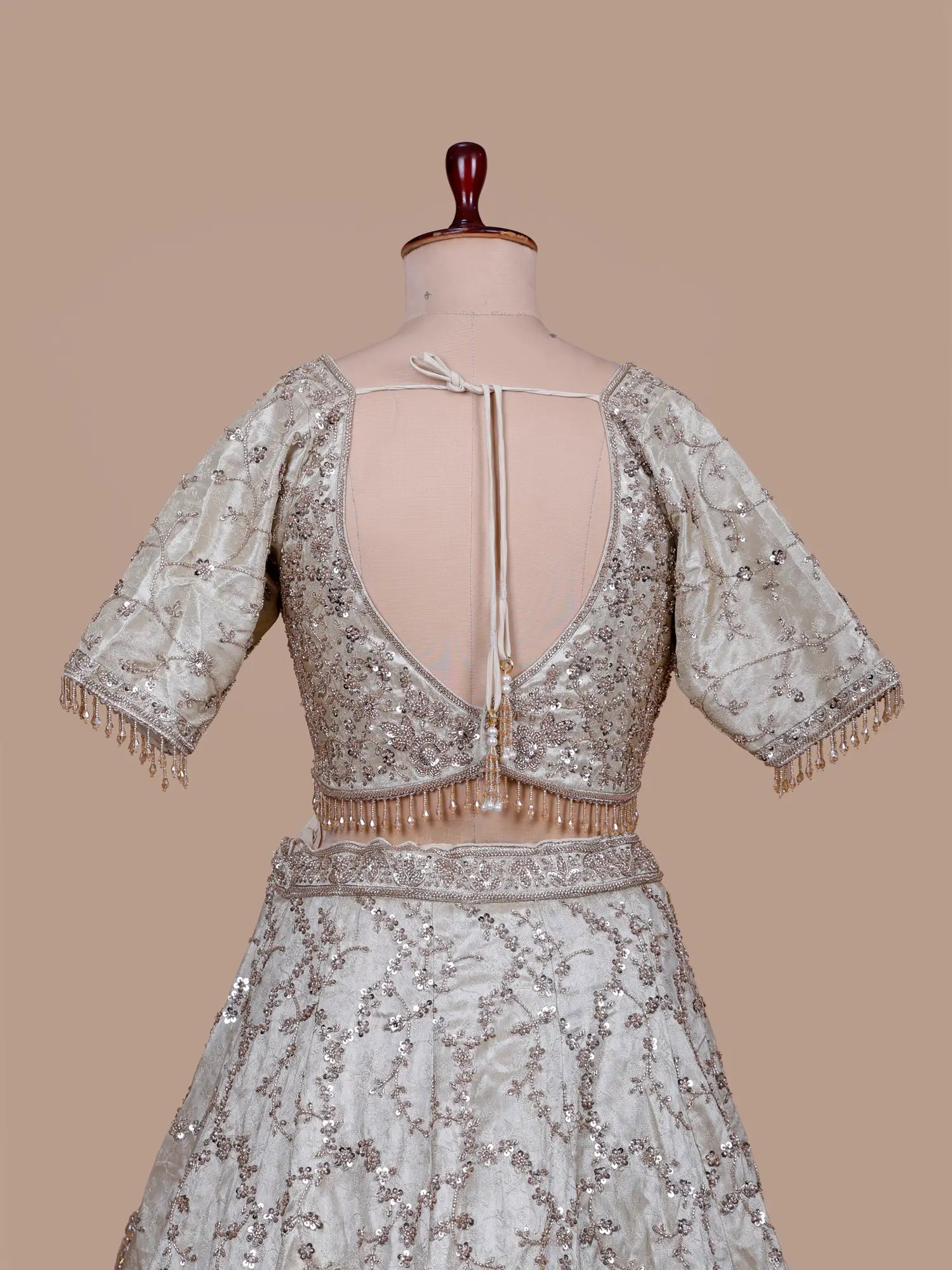 Champagne Designer Lehenga Choli In Organza With Beaded Sequin Glam