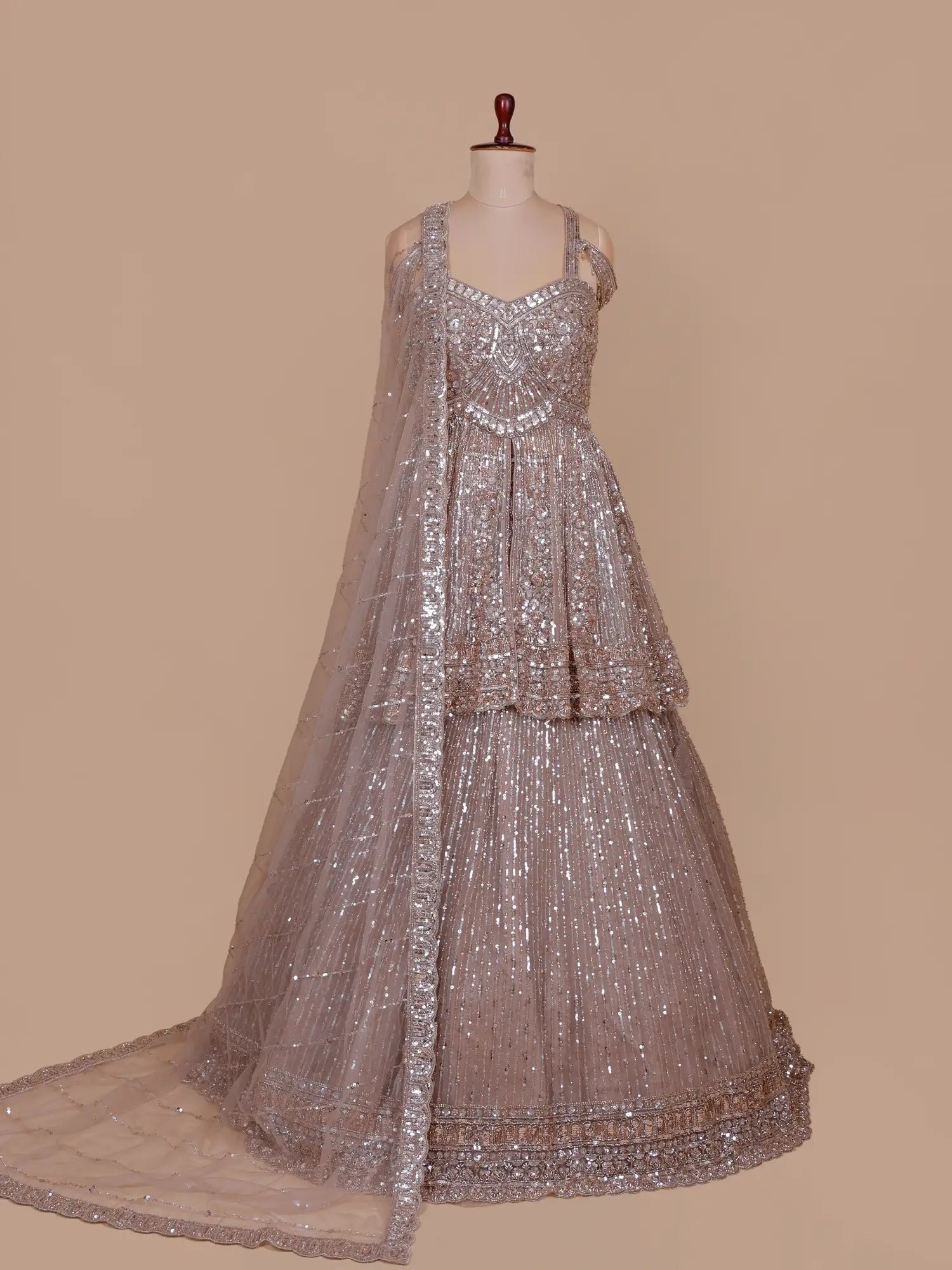 Discover Exclusive Designer Chickoo Peplum Lehenga With Premium Handwork