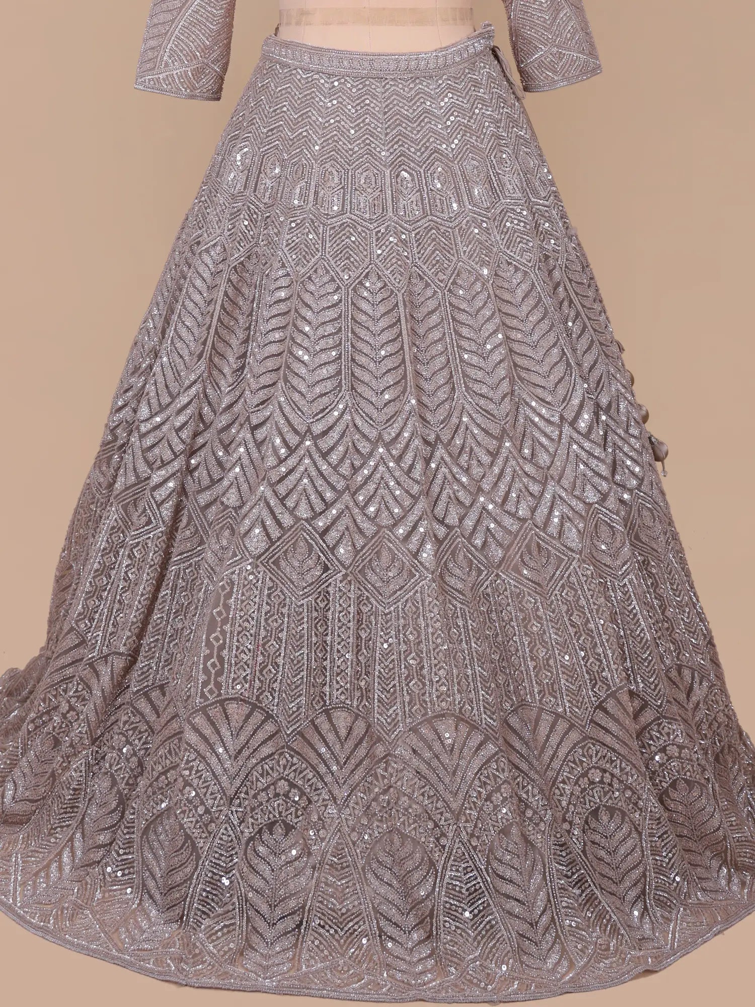 Get Premium Choco Brown Net Lehenga Sequins Work Design