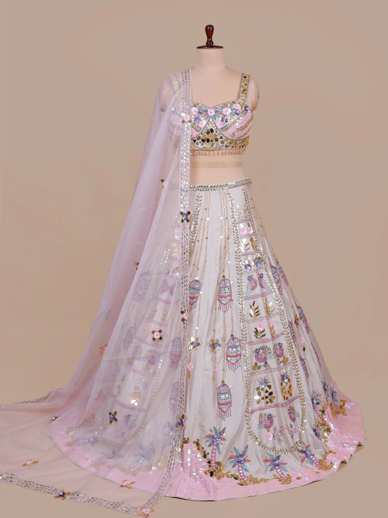 Shop Designer Cream Party Wear Lehenga with Moti Work Online at Best Price