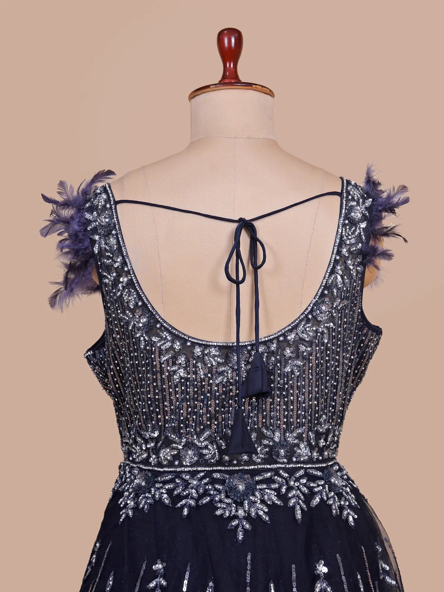 Royal Navy Blue Designer Net Long Gown For Grand Occasions
