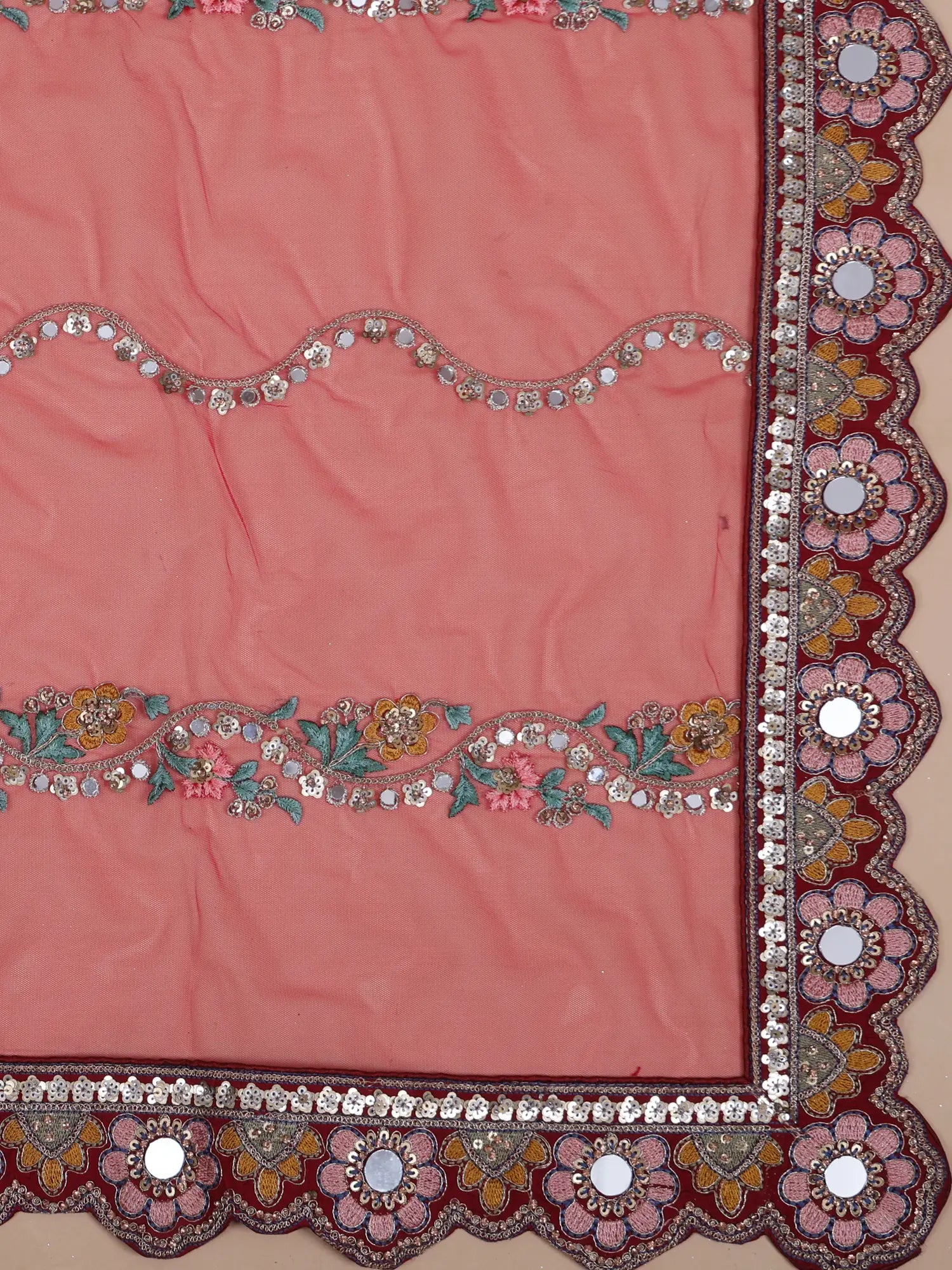 Premium Rani Maroon Silk Bridal Lehenga Inspired By Heritage Mirror Art