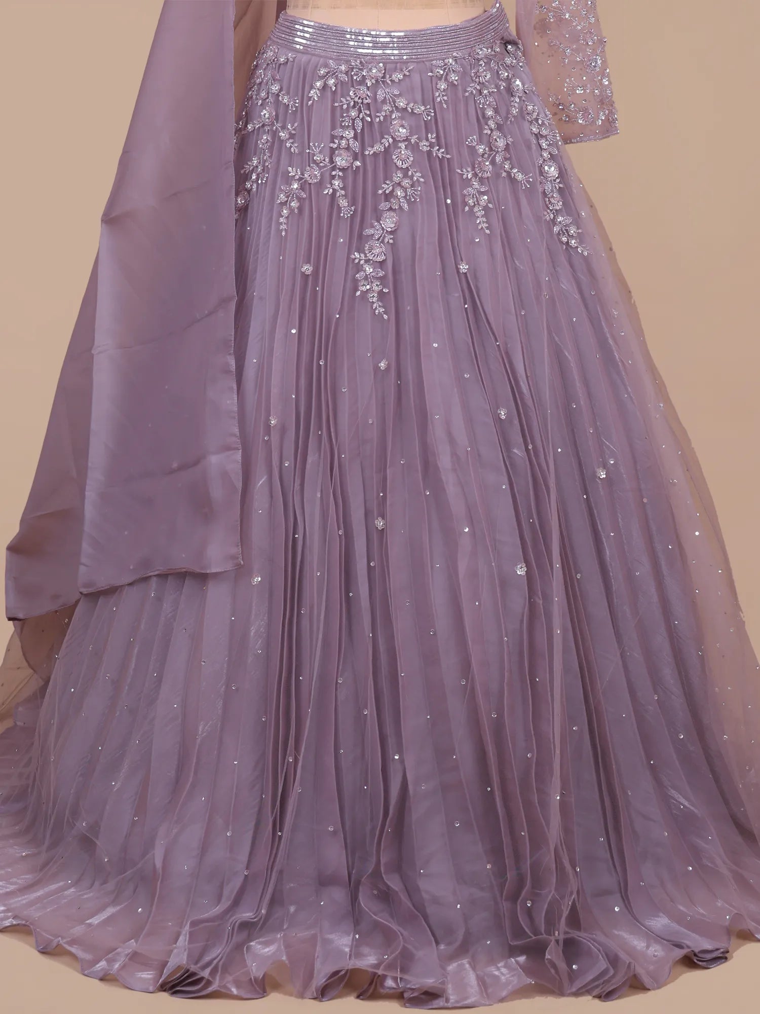 Lavender Net Special Event Lehenga With Diamond Work