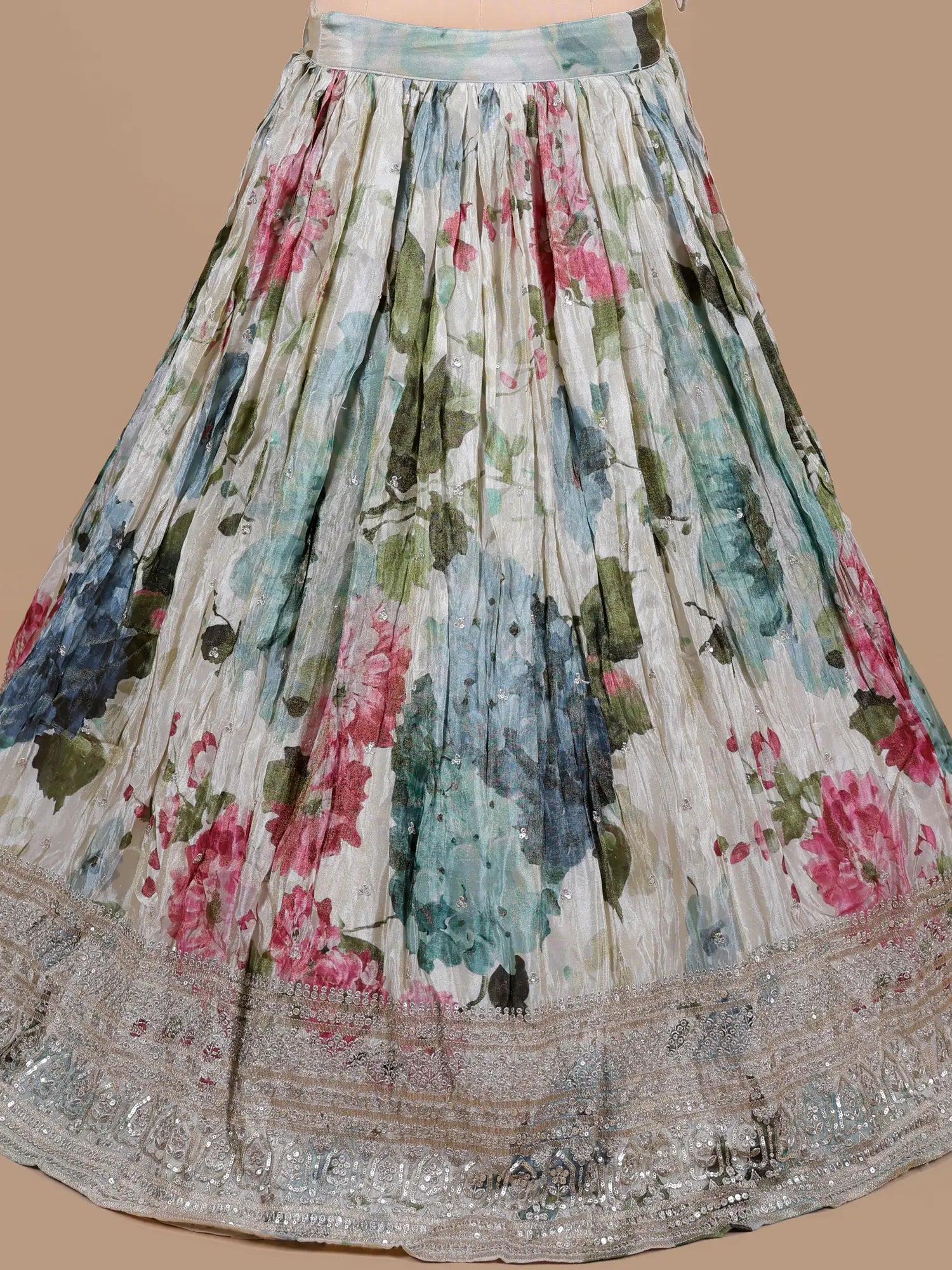 Affordable Floral Multi Color Crepe Silk Lehenga Choli