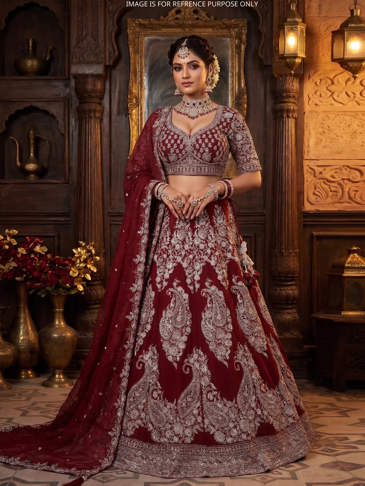 Luxury Maroon Georgette Designer Lehenga Choli With Intricate Dori Embroidery