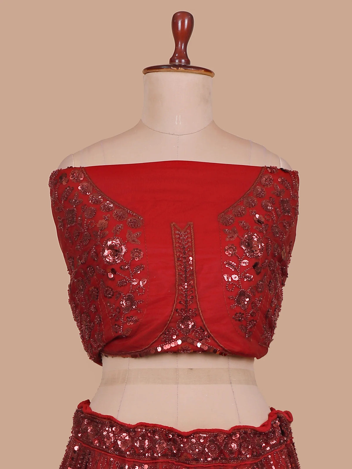 Maroon Silk Net Lehenga Featuring Heavy Sequin Panel Work