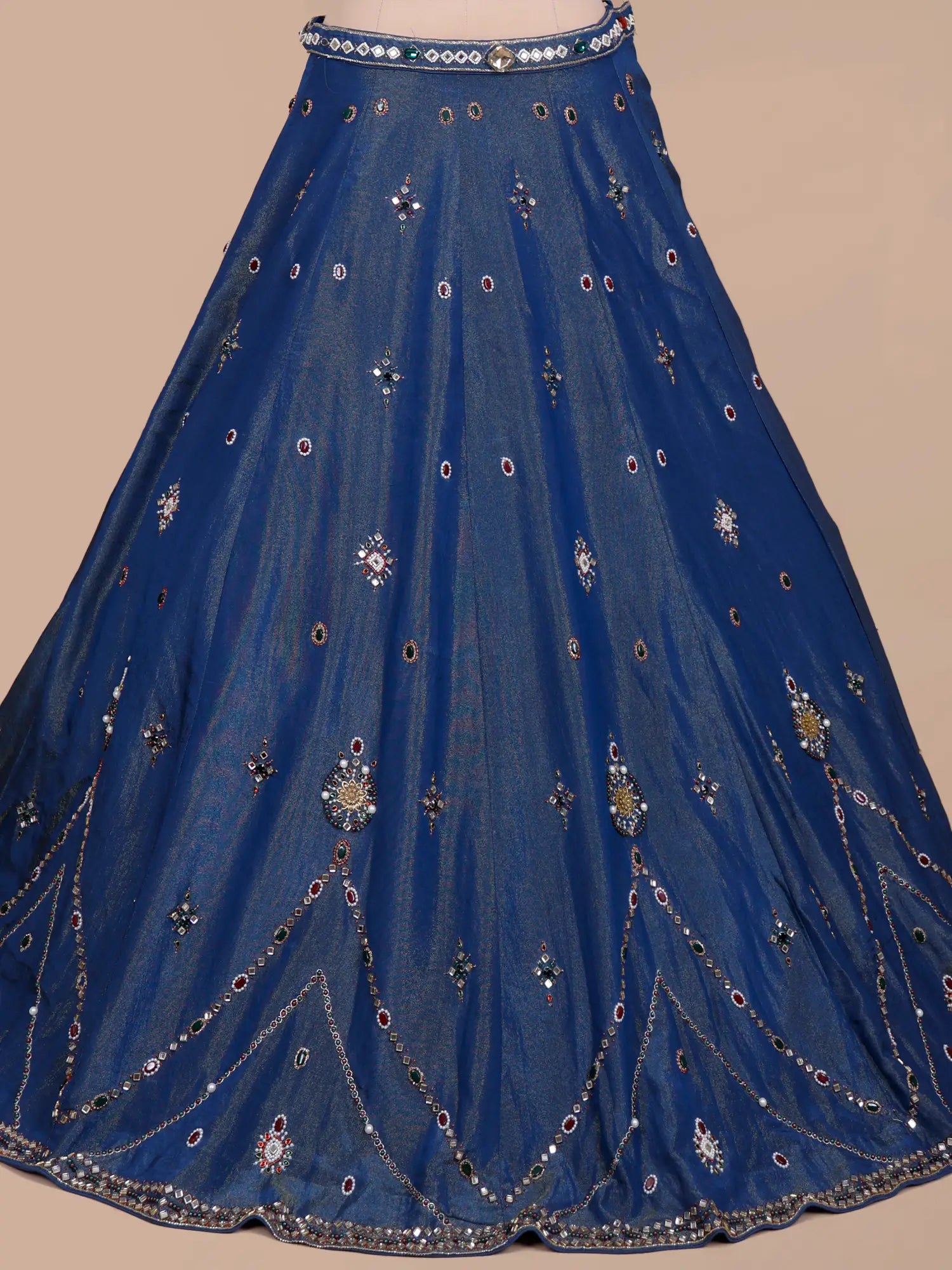 Royal Navy Blue Shimmer Organza Lehenga With Signature Gemstone Finish