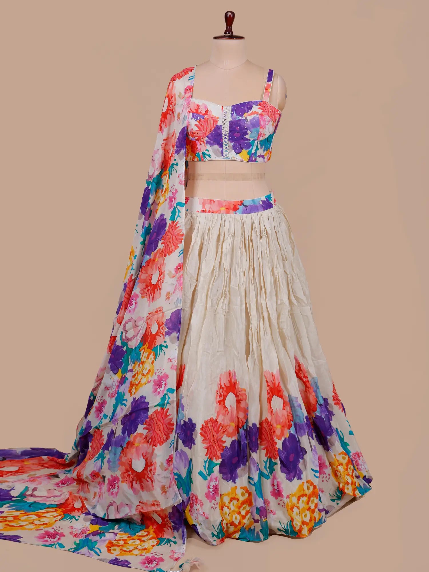 Party Wear Multi Color Crepe Silk Lehenga Sequins Design