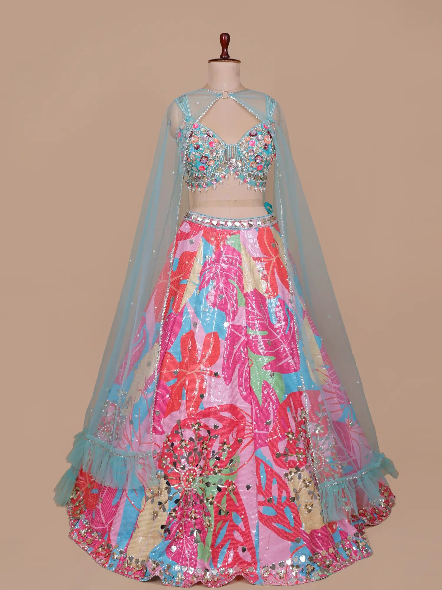 Explore Multi Color Imported Lehenga Online With Elegant Pearl Work