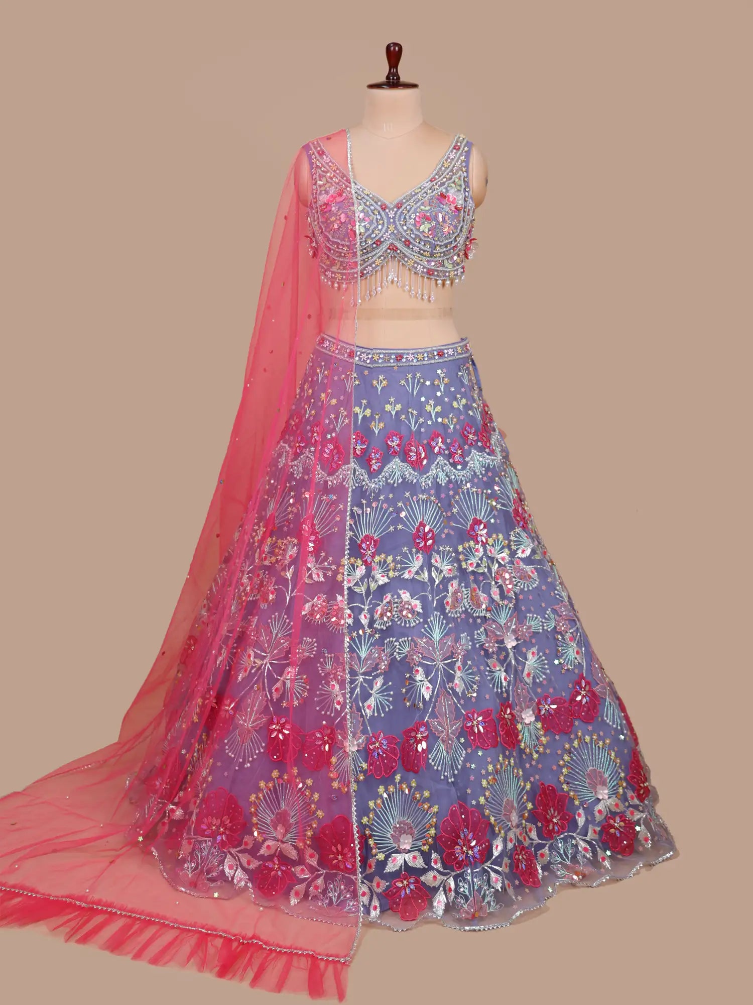 Multi Color Net Lehenga Party Wear Sequins Work Design