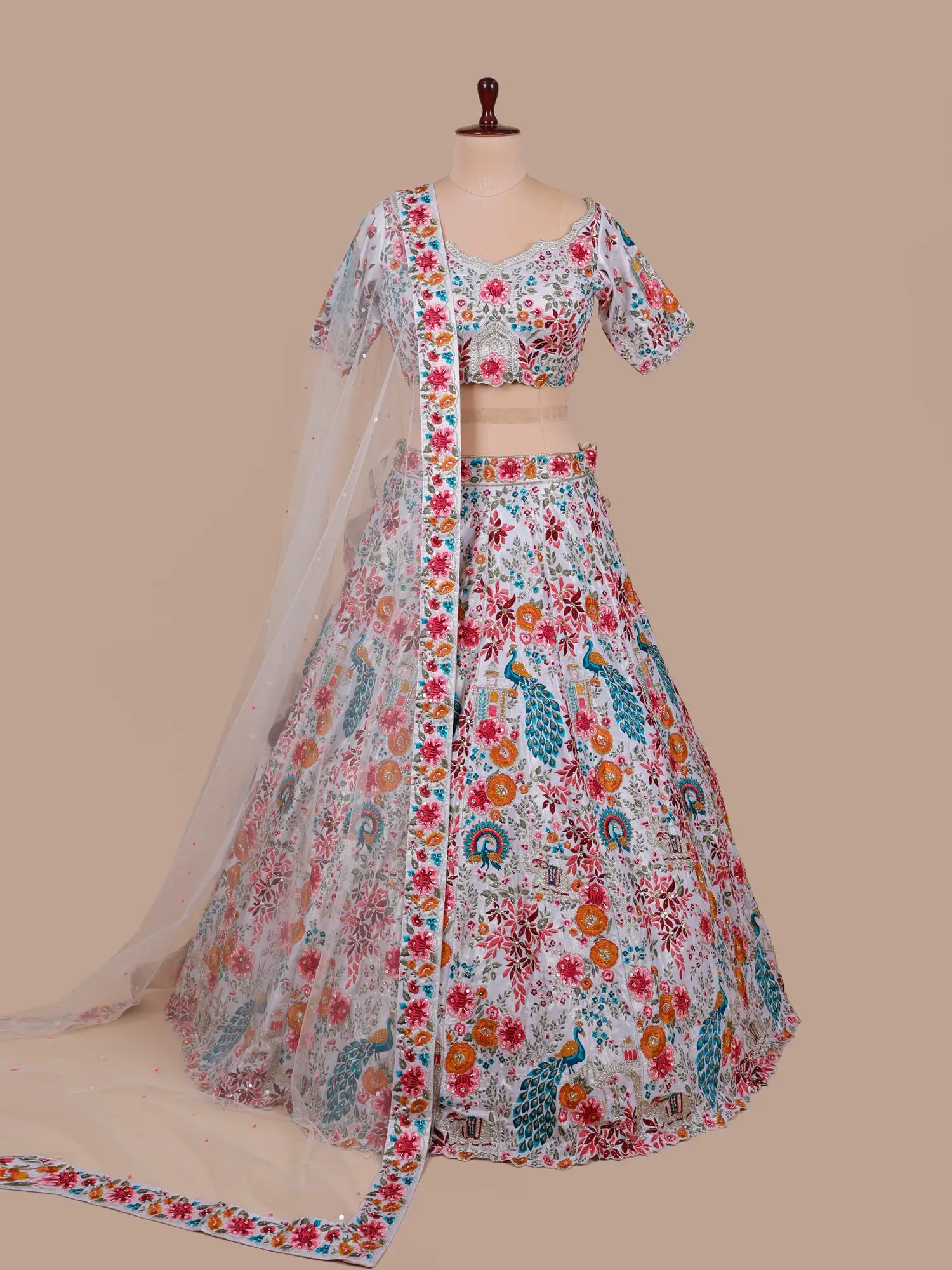 Buy Designer Multi Color Silk Lehenga for Traditional Wedding and Grand Celebrations