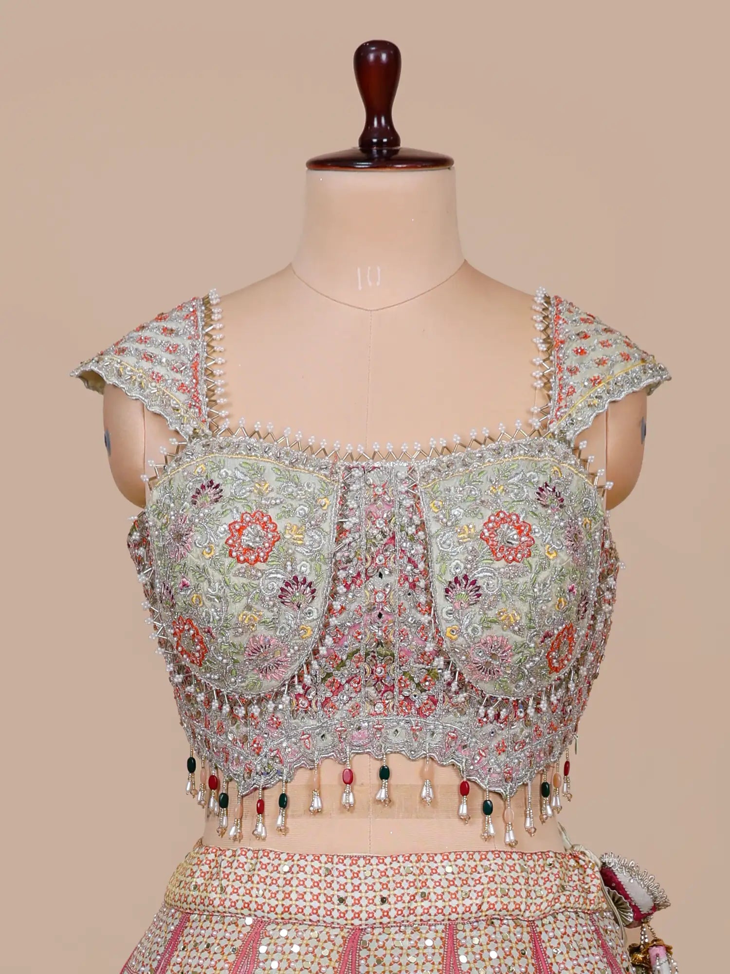 Trending Designer Multi Silk Lehenga Set Pearl Sequins Work
