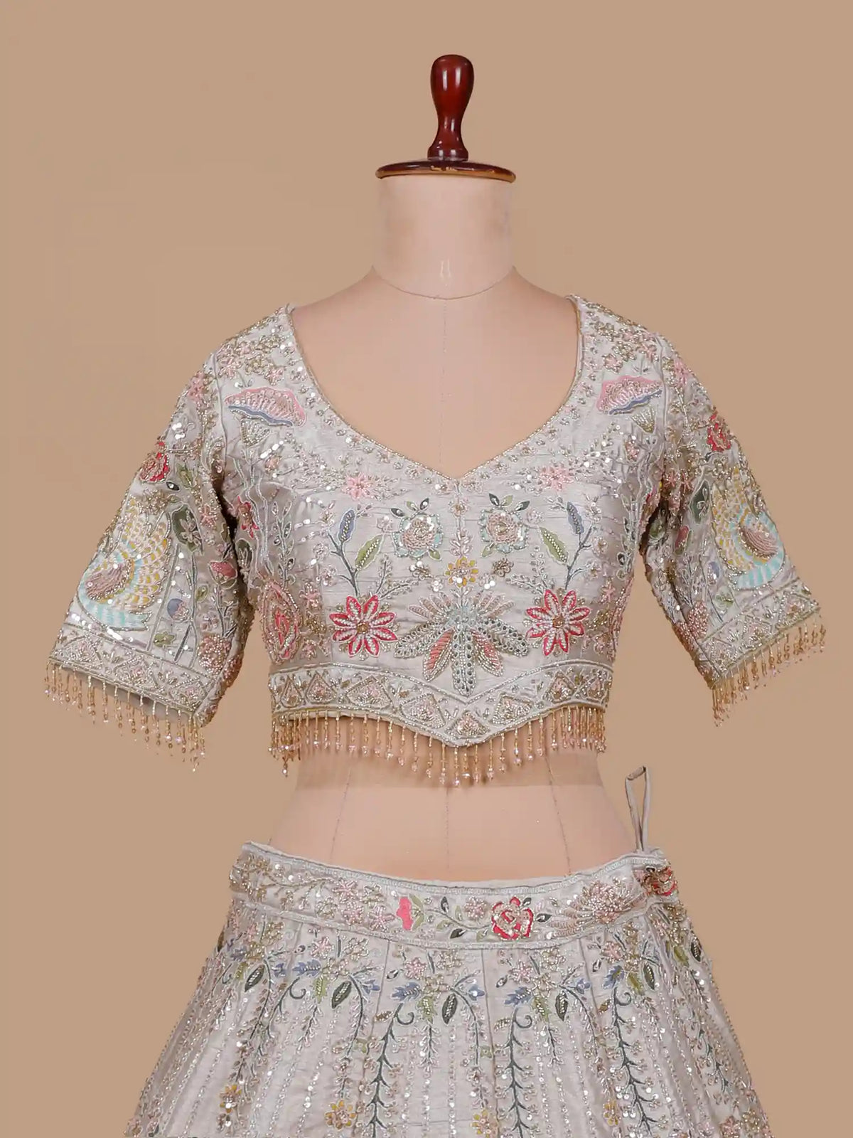 Charming Off White Lehenga with Bird and Pastel Floral Embroidery