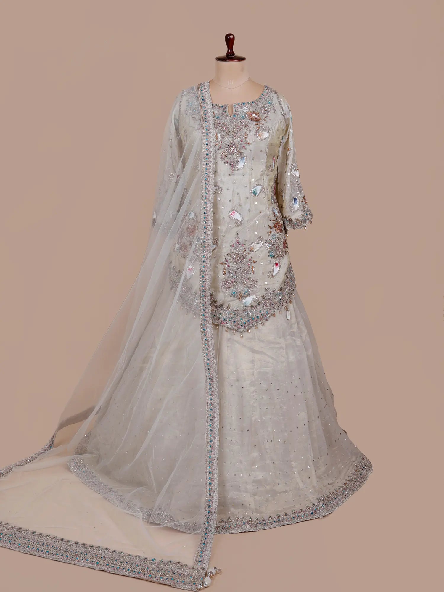 Traditional Indian Off White Peplum Lehenga With Luxury Work
