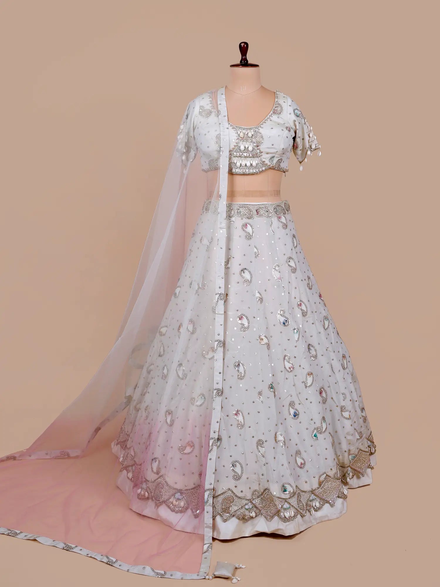 Buy Luxury Off White Chinon Lehenga Choli With Diamond Work