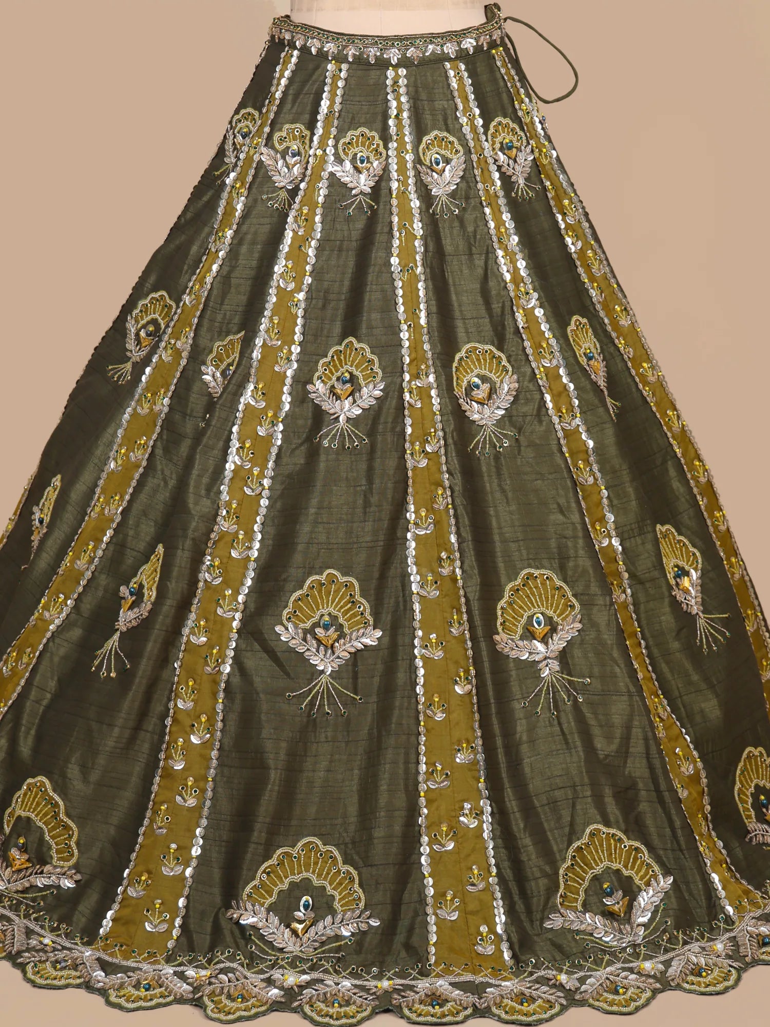 Designer Olive Green Silk traditional lehenga for women