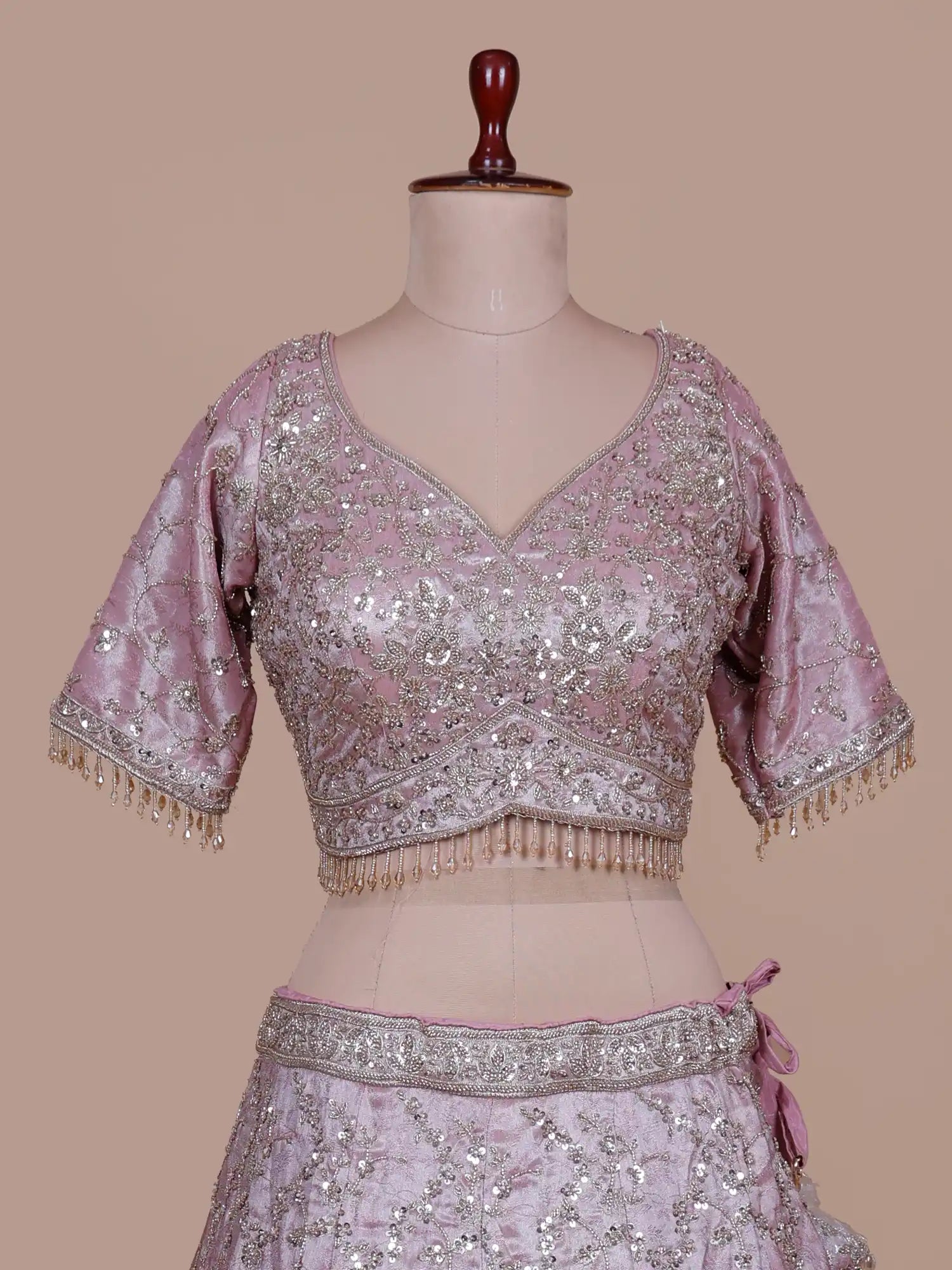 Get Onion Pink Celebration Lehenga Choli In Organza With Refined Beadwork