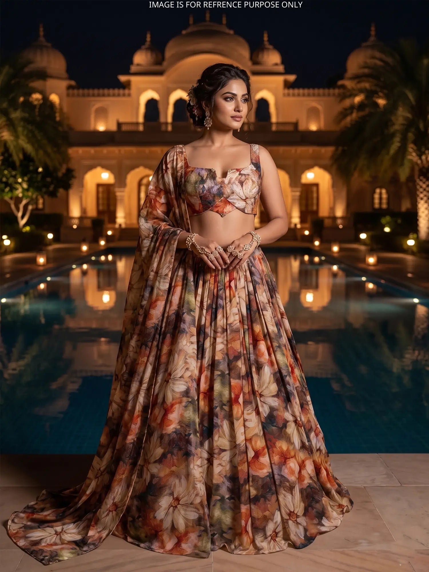 Luxury Party Wear Multi Color Crepe Silk Lehenga at Best Price