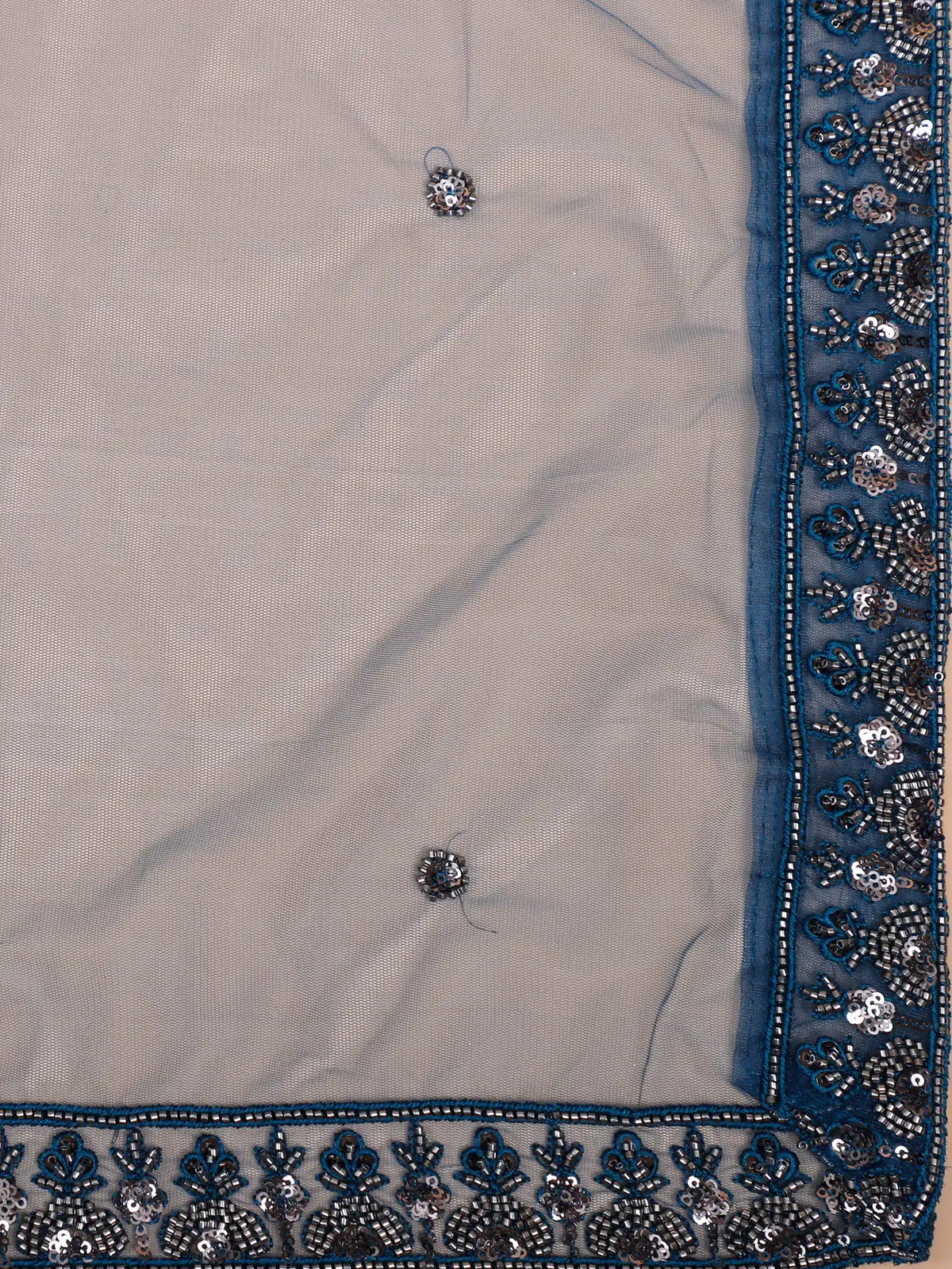Peacock Blue Designer Fishcut Lehenga with Ornate Silver Sequin Embroidery