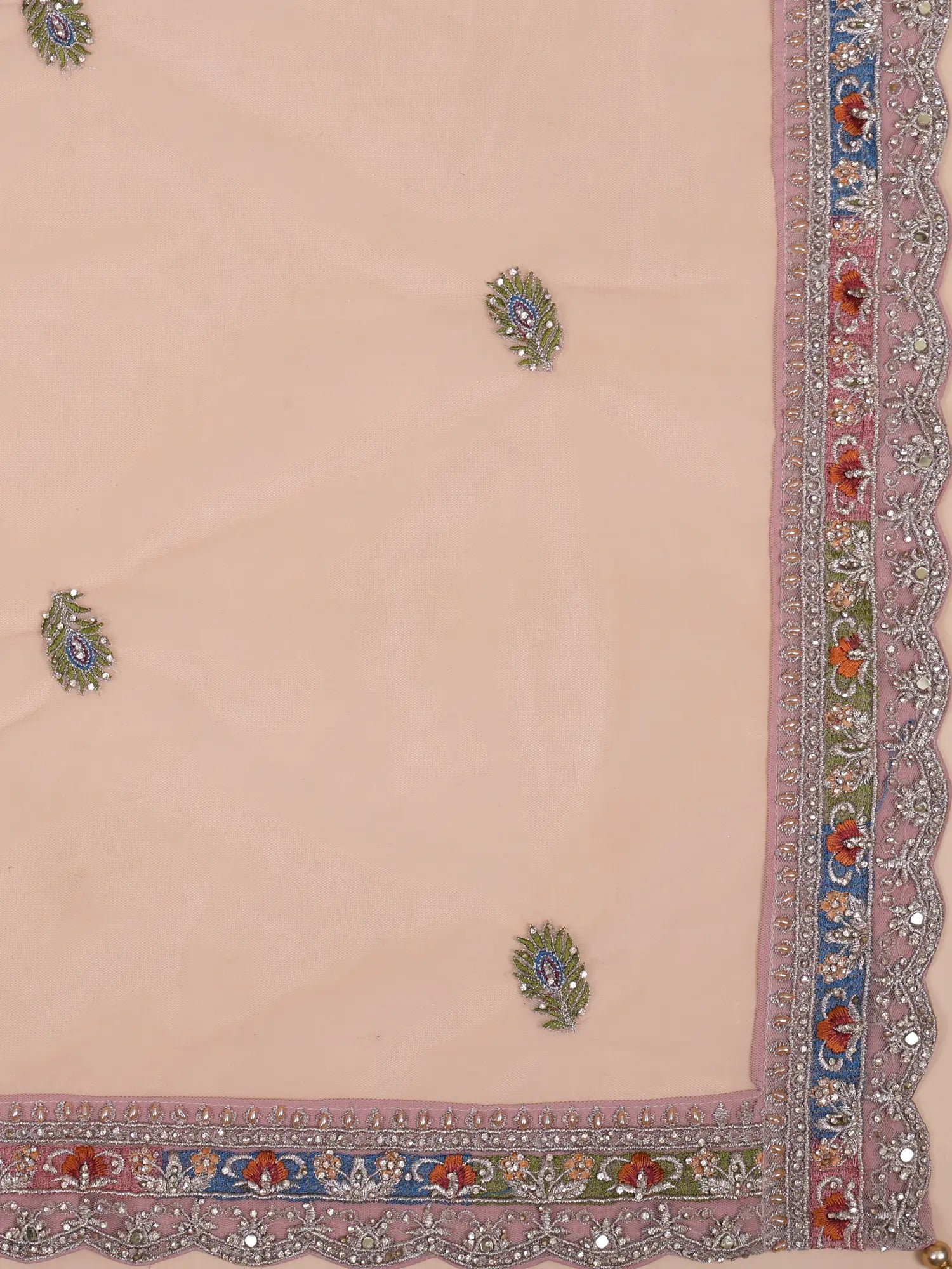 Discover Onion Pink Premium Lehenga Showcasing Artistic Bridal Figure Embroidery