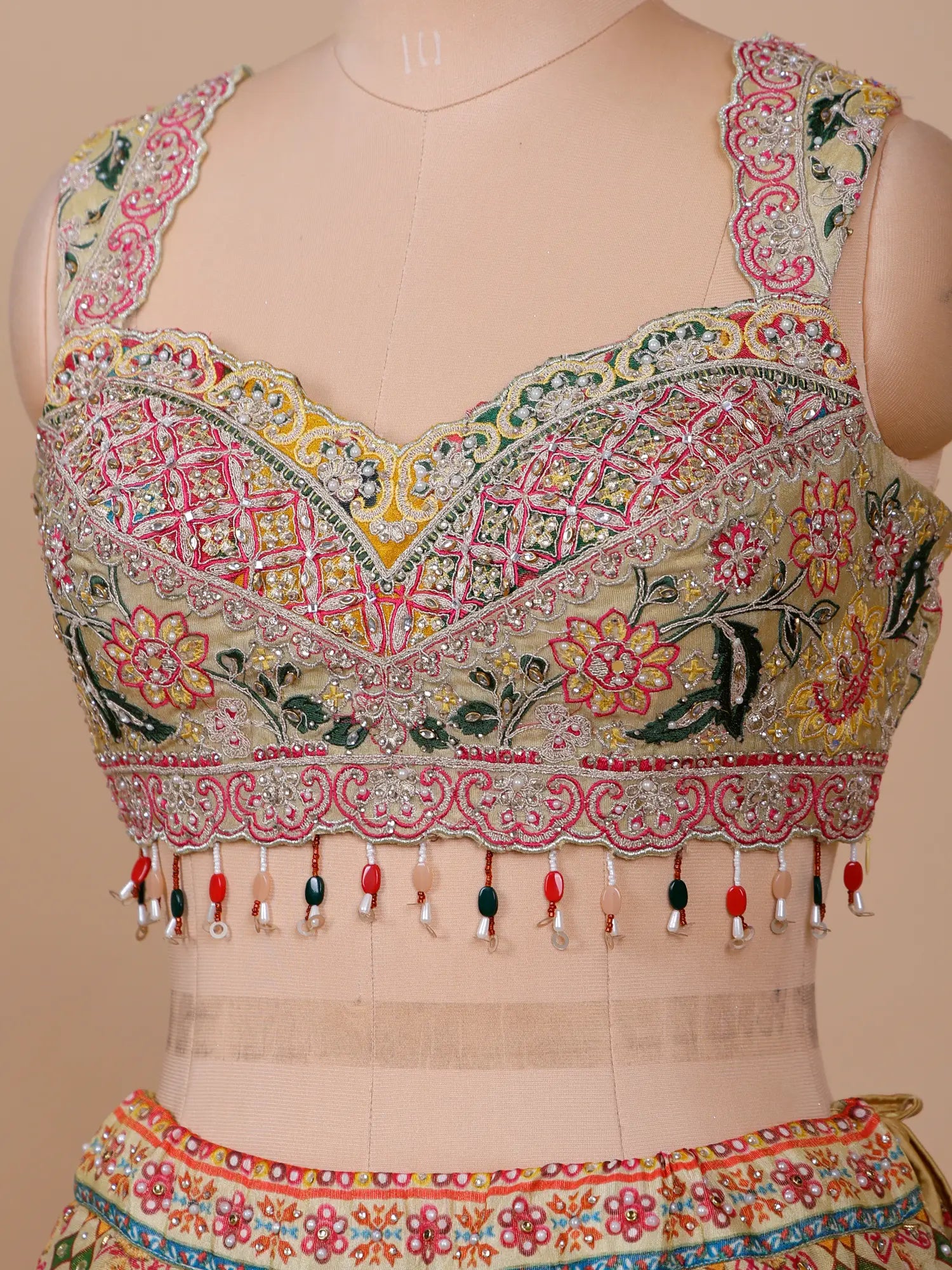 Luxury Multi Color Printed Silk Lehenga With Diamond Work