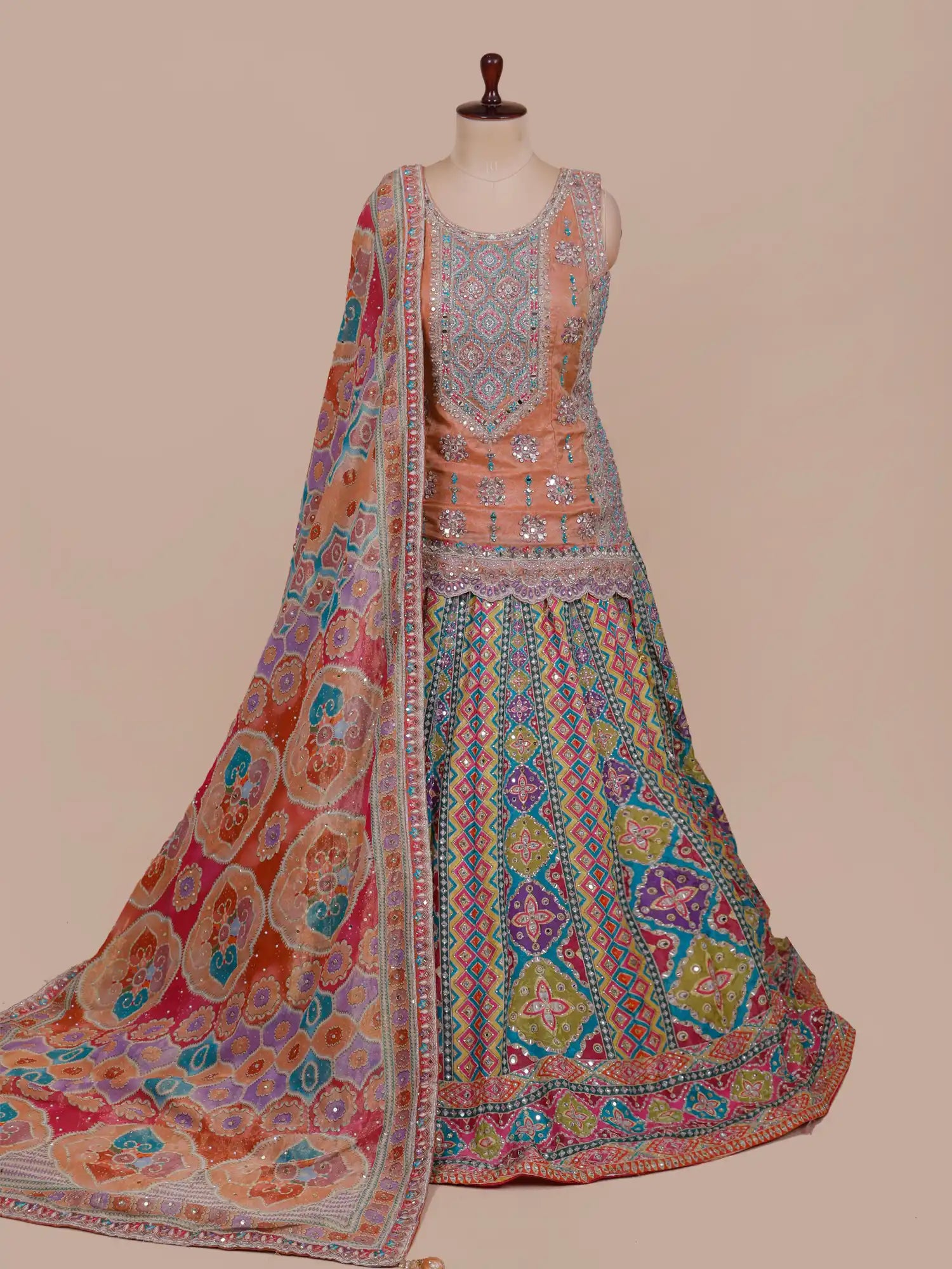 Shop Magnificent Printed Silk Peplum Lehenga Online With Modern Couture Styling